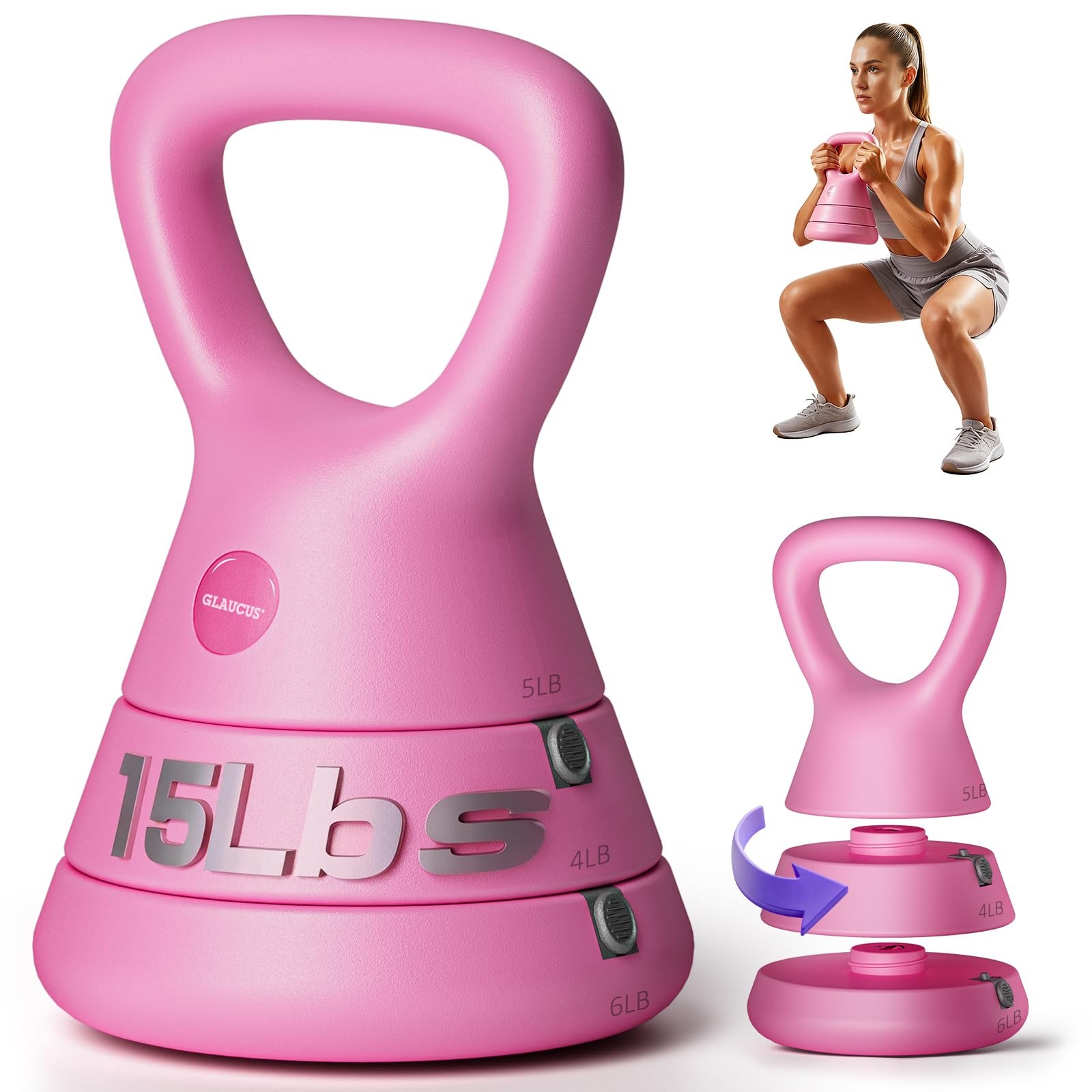 Adjustable Kettlebell, 5lb 9lb 15lb Kettlebell Weights Set, Ergonomic Design ...