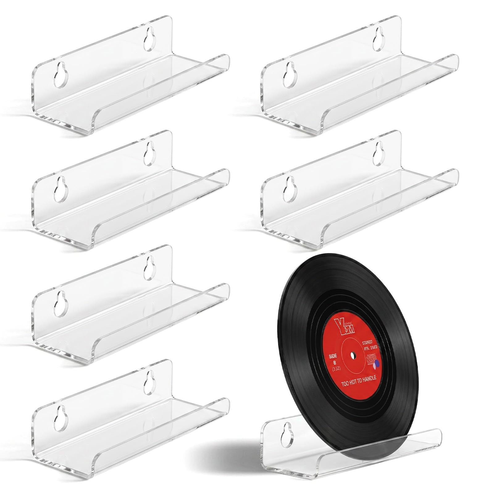 Bremorou 6pcs Vinyl Record Holder Wall Mount Self Adhesive Display Shelf