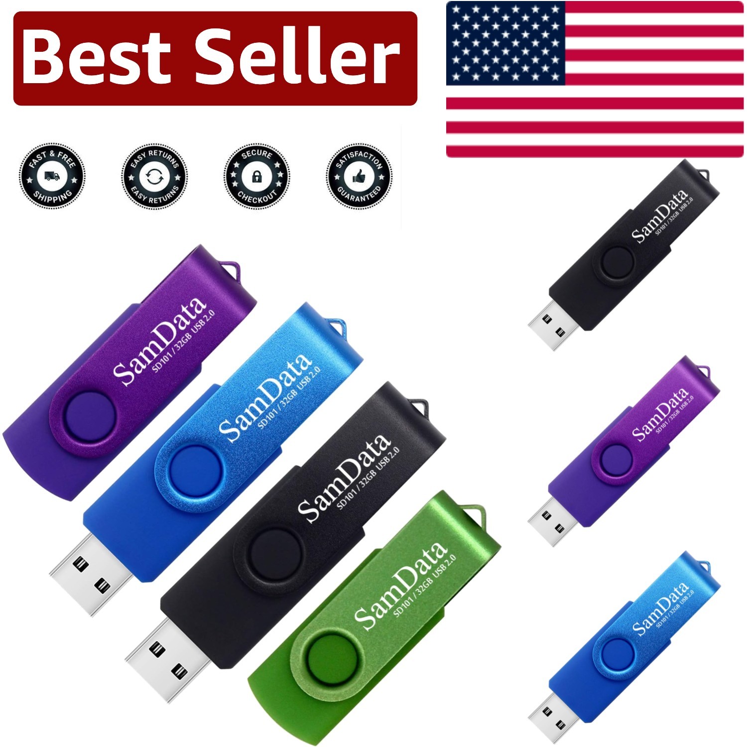 4-Pack 32GB USB Memory Sticks with LED Indicator for Fast Data Backup & Transfer