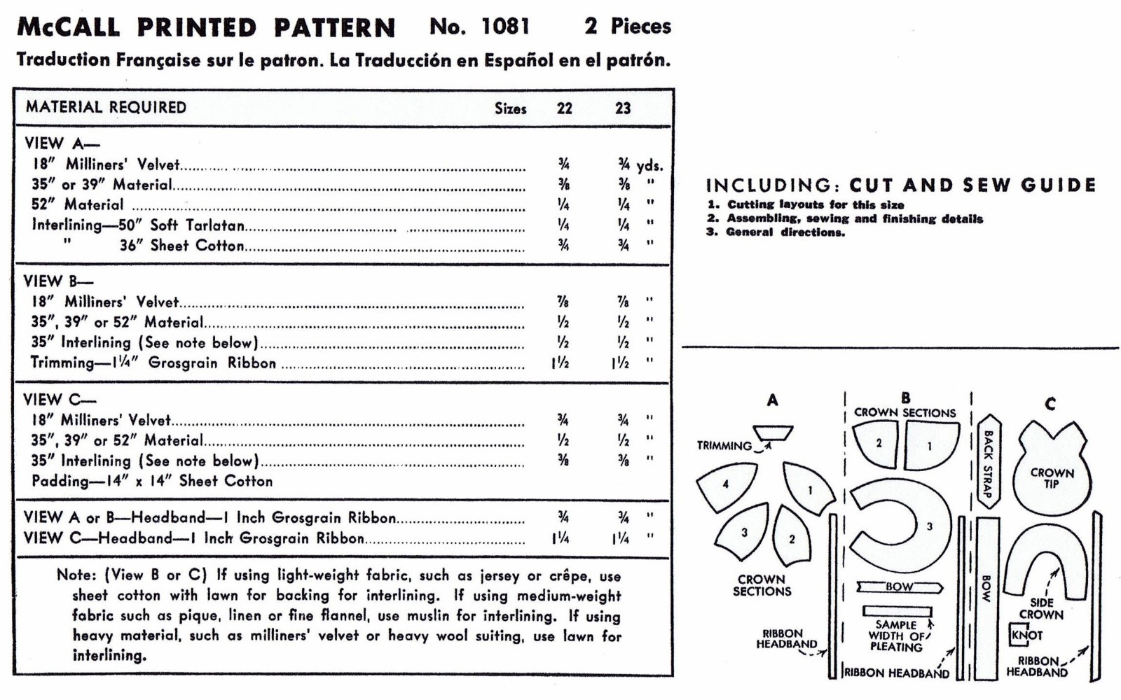 McCall 1081 Beret Hat Cap Pattern Chemo Alopecia 22"