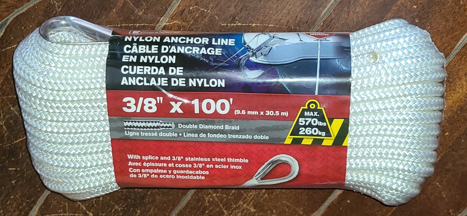 MIBRO KingCord 3/8" x 100' Double Diamond Braid Nylon Anchor Line #459021
