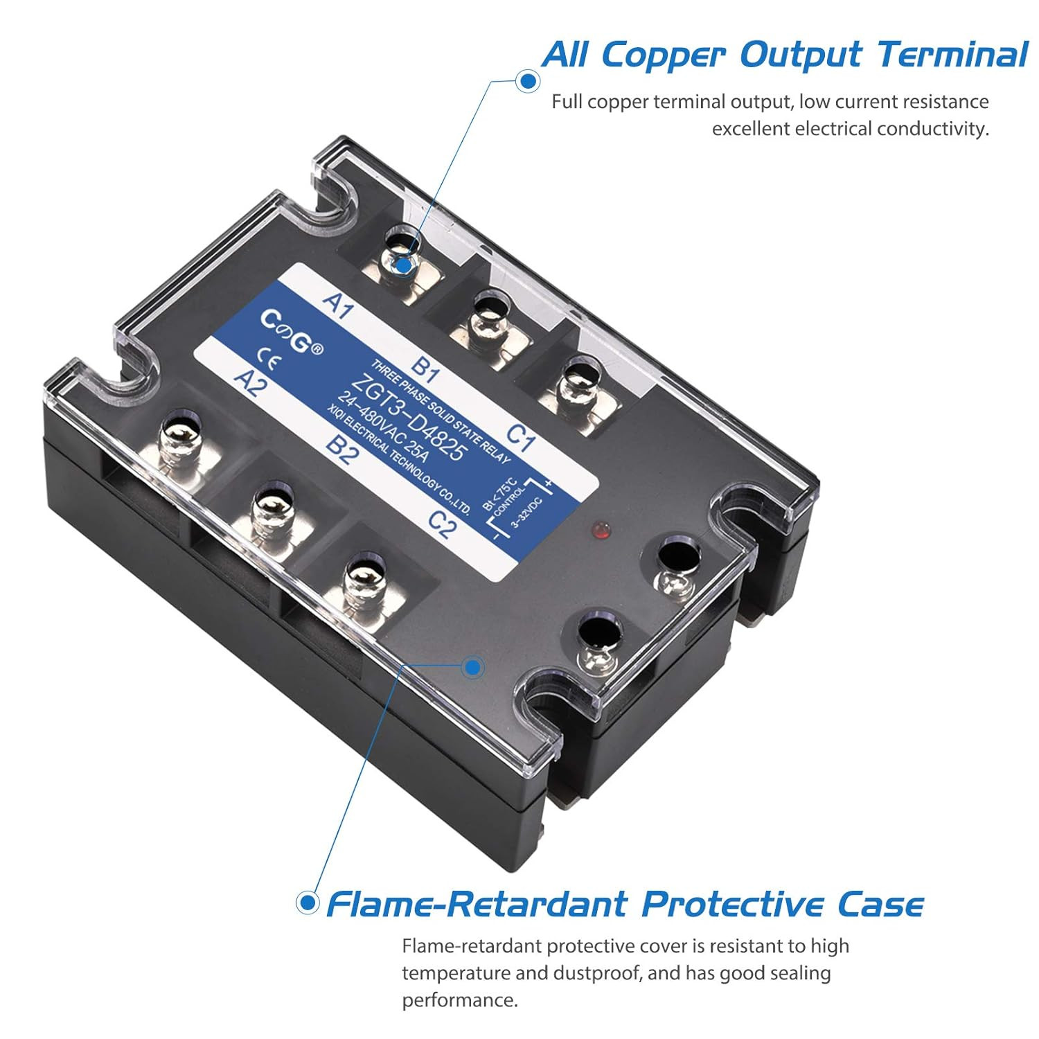3 Phase Solid State Relay SSR-25DA DC to AC Input 3-32VDC to Output 24-480VAC 25