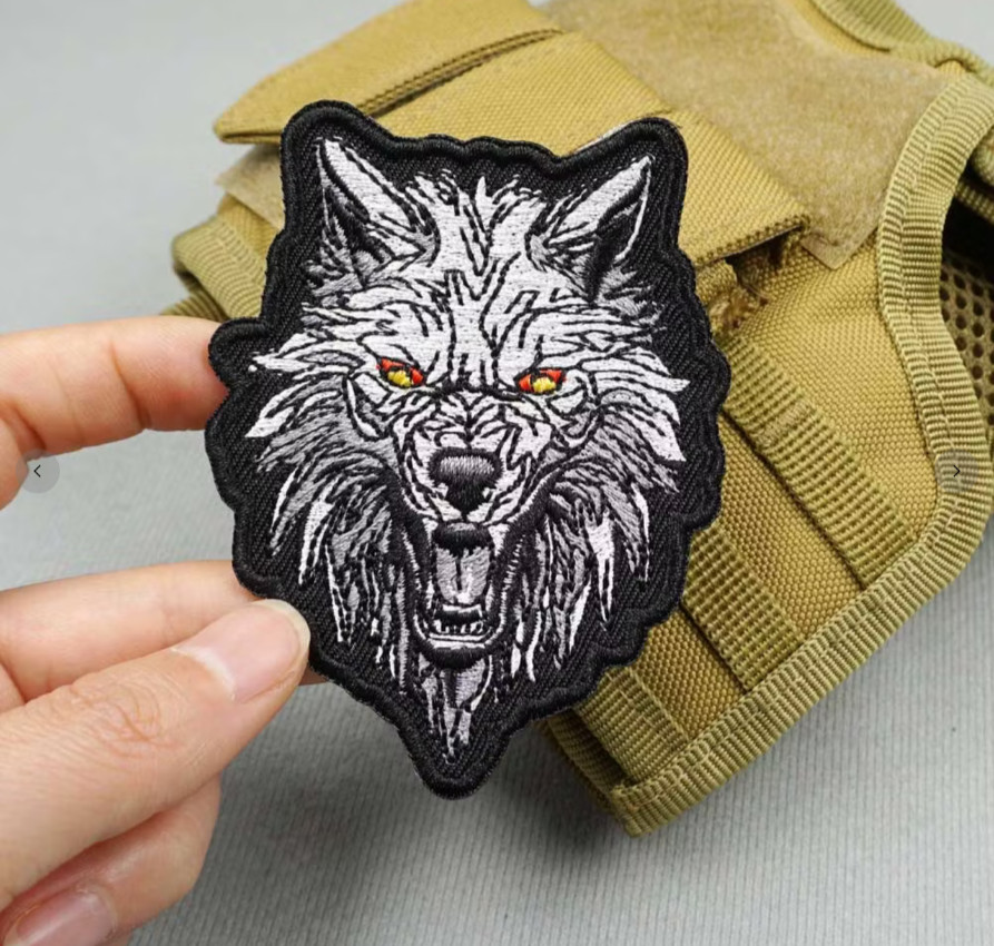 GOLDEN EYED "LONE WOLF" PIERCING STARE EMBROIDERED IRON-ON BIKER PATCH...