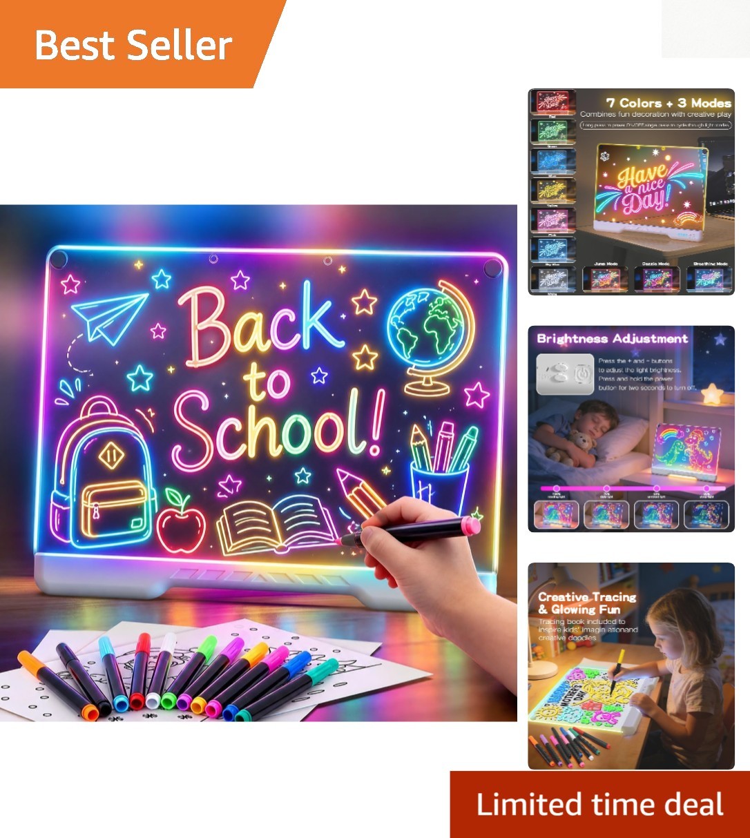 Rechargeable LED Light Drawing Pad for Kids - 12 Color Modes & Markers Included
