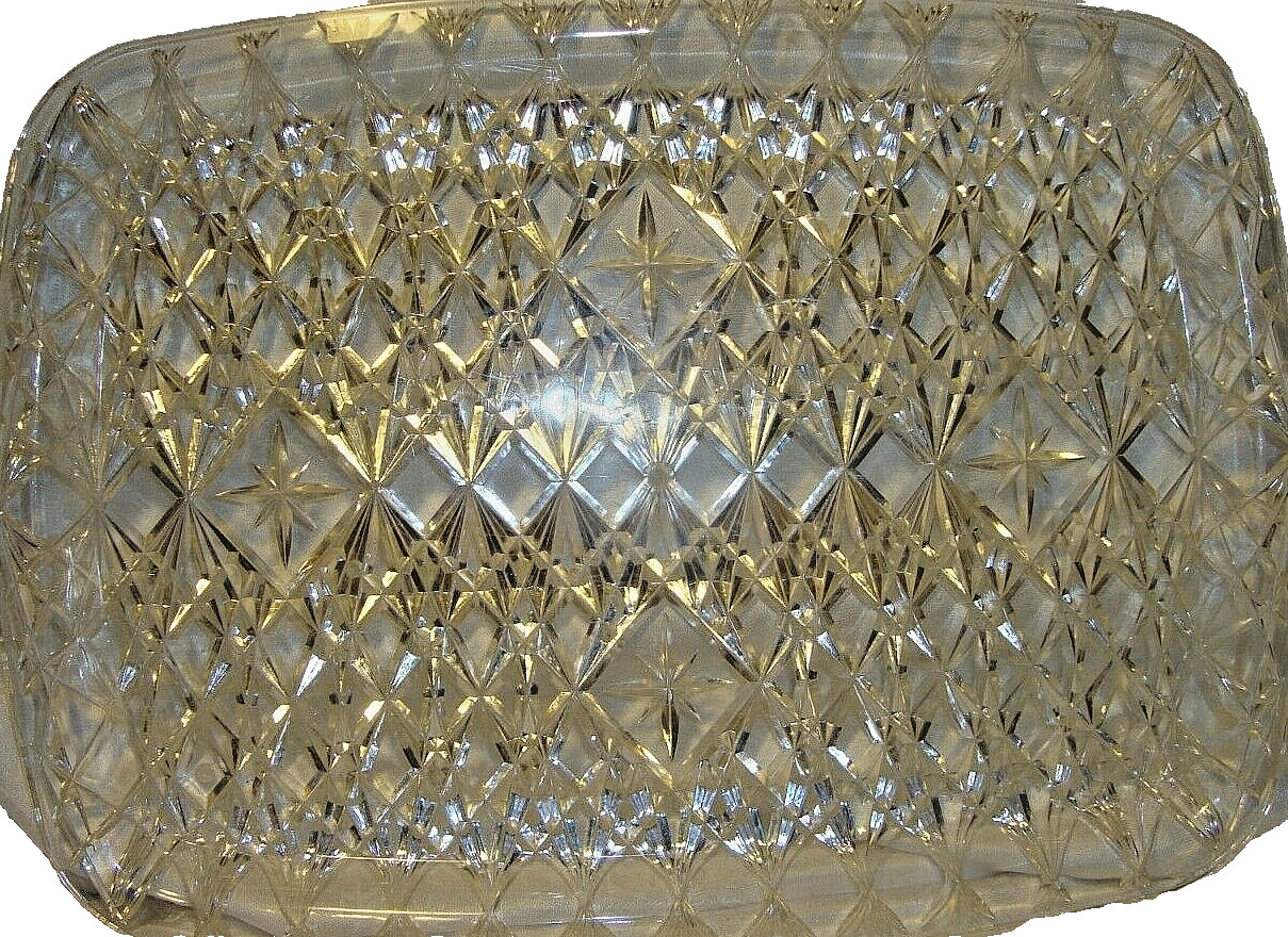 Vintage Diamond-Cut Heavyweight Serving Tray Clear Hard Plastic 14.5"x11"     39