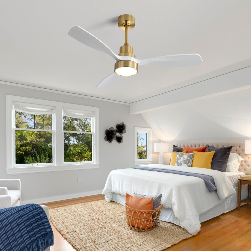 Ceiling Fan With Light 3 Solid Wood Blades Remote Control Reversible DC Motor