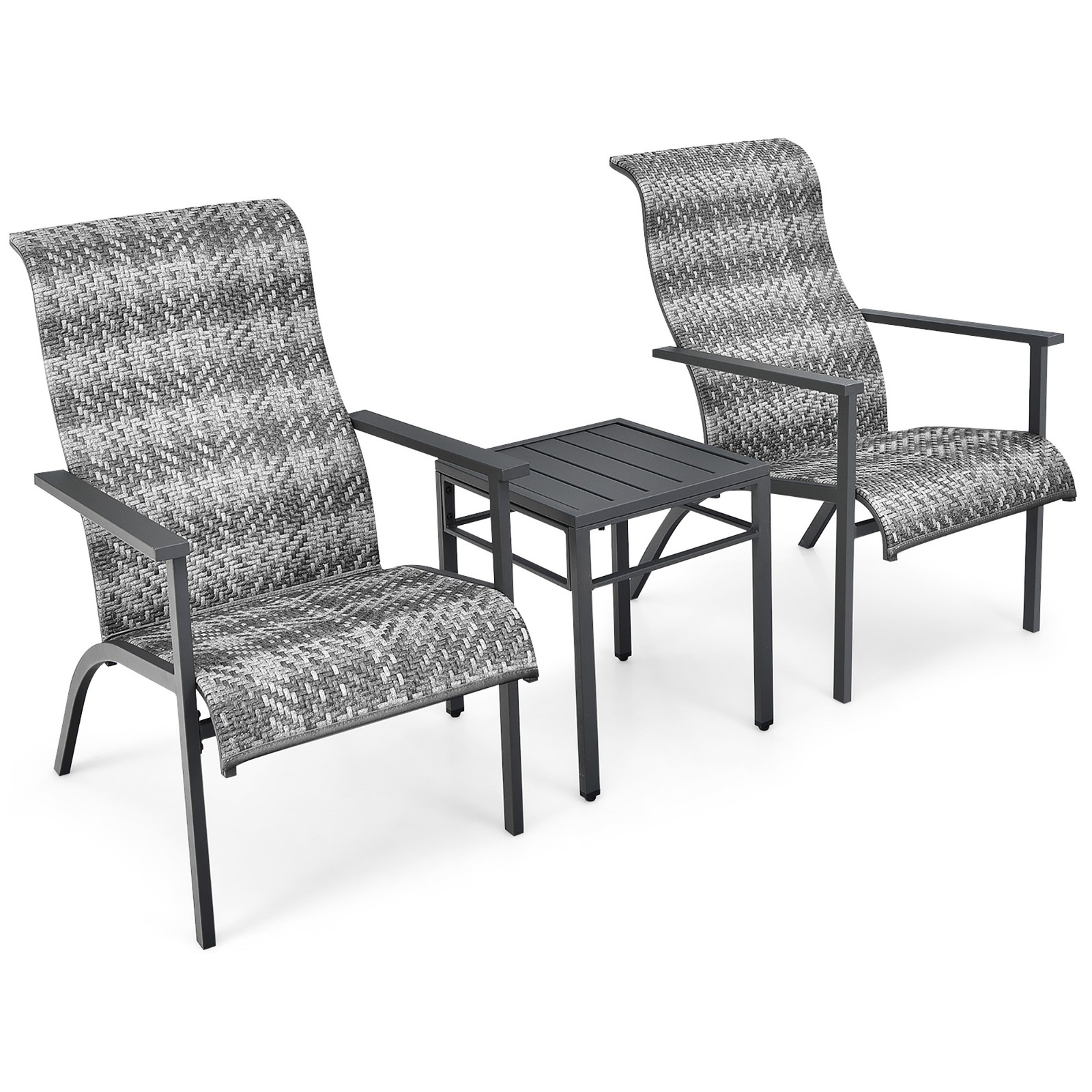 Topbuy 3PCS Rattan Bistro Chair Set Patio Furniture Set W/Table