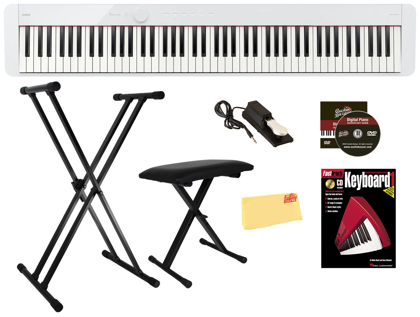 Casio PX-S1100 Privia Slim Digital Piano - White w/ Adjustable Stand