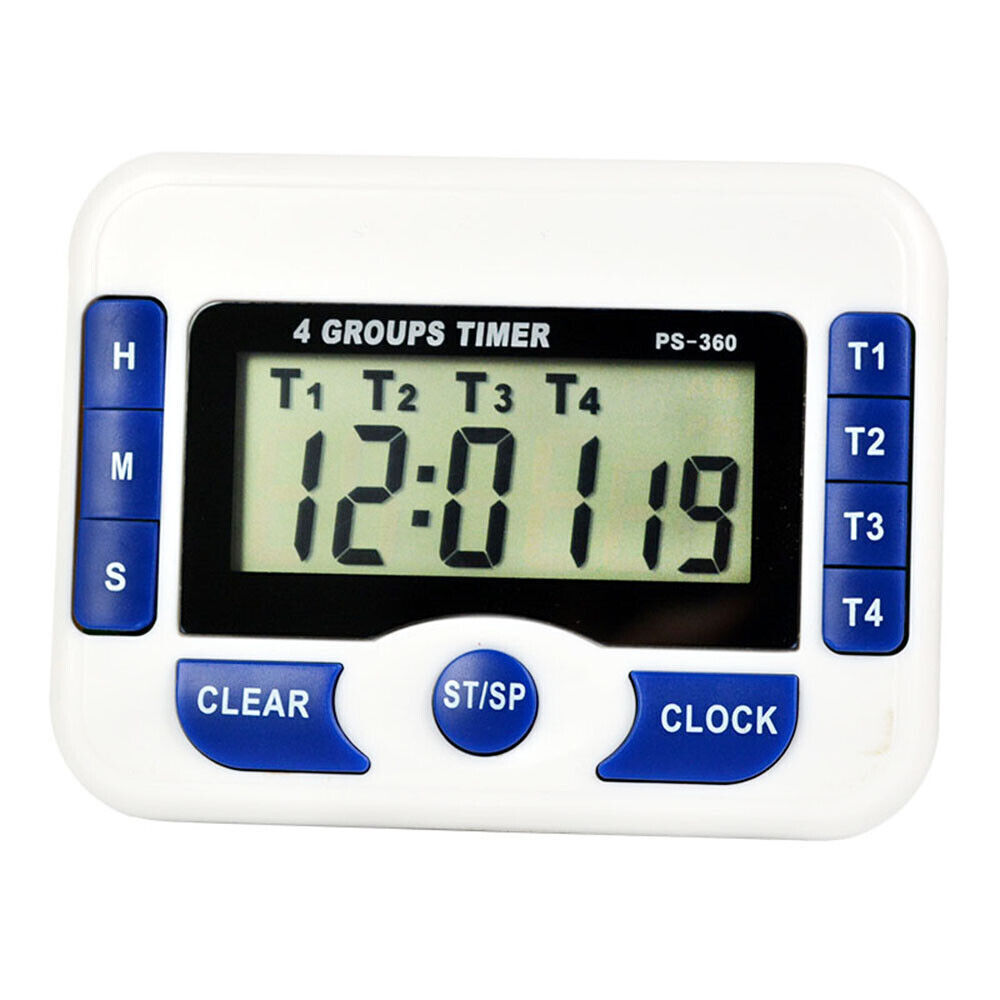 Digital Countdown 4-Channel Timer & Clock w/4 Independant Group Timer 99hr 59min