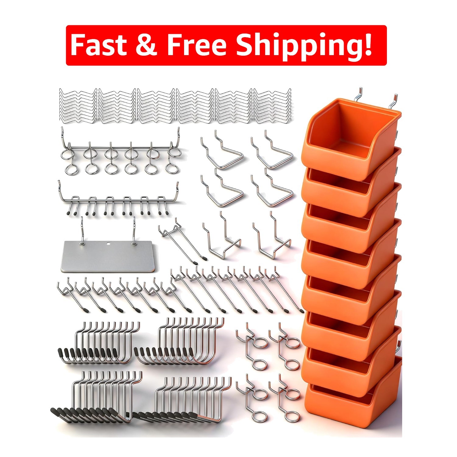 150 Piece Pegboard Hook Assortment with Bins – Perfect for Garage & Workshop