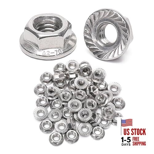 50 Pieces Flange Nuts Serrated Hex Flange Lock Nuts, 304 Stainless 1/4-20
