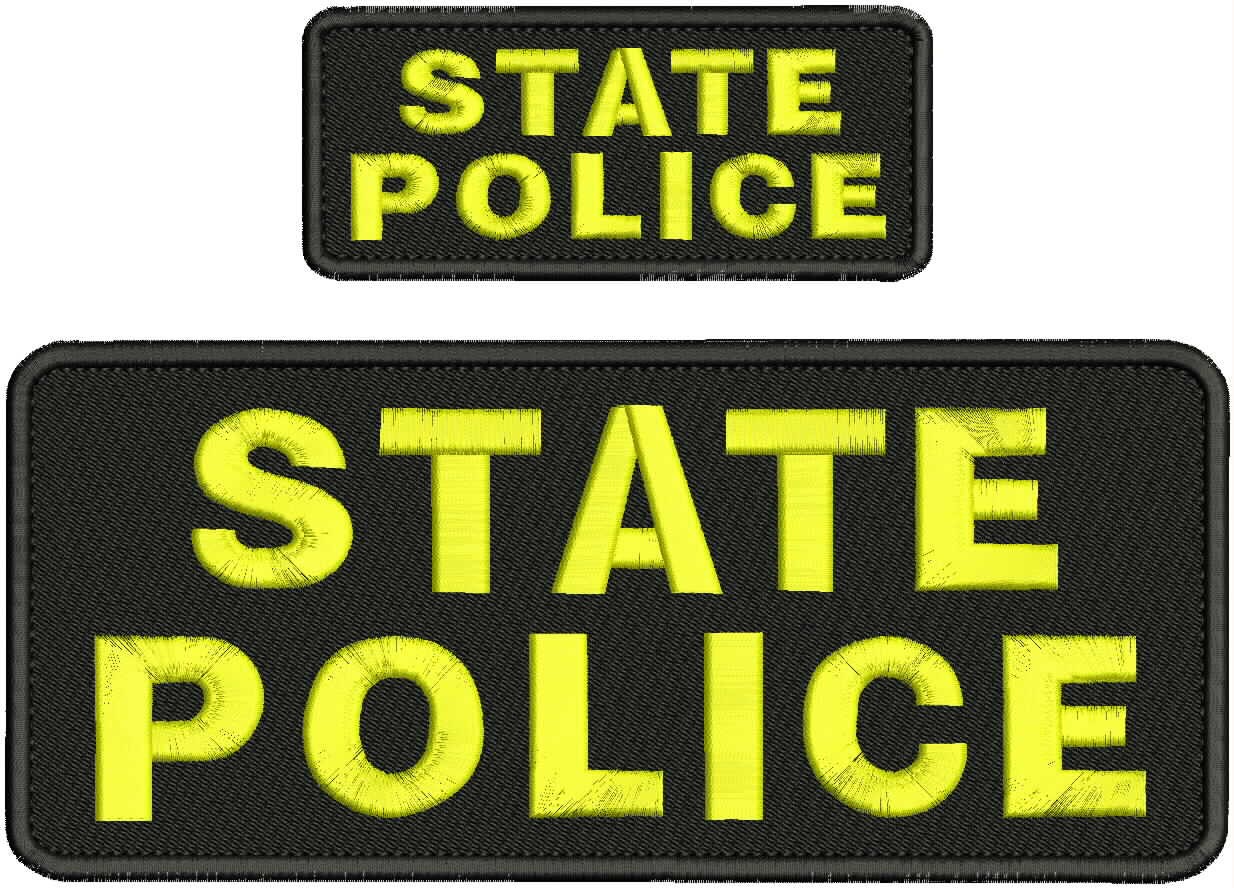 Collectible 2 Embroidery Patch State Police 4x10 and 2x5 Yellow On Black