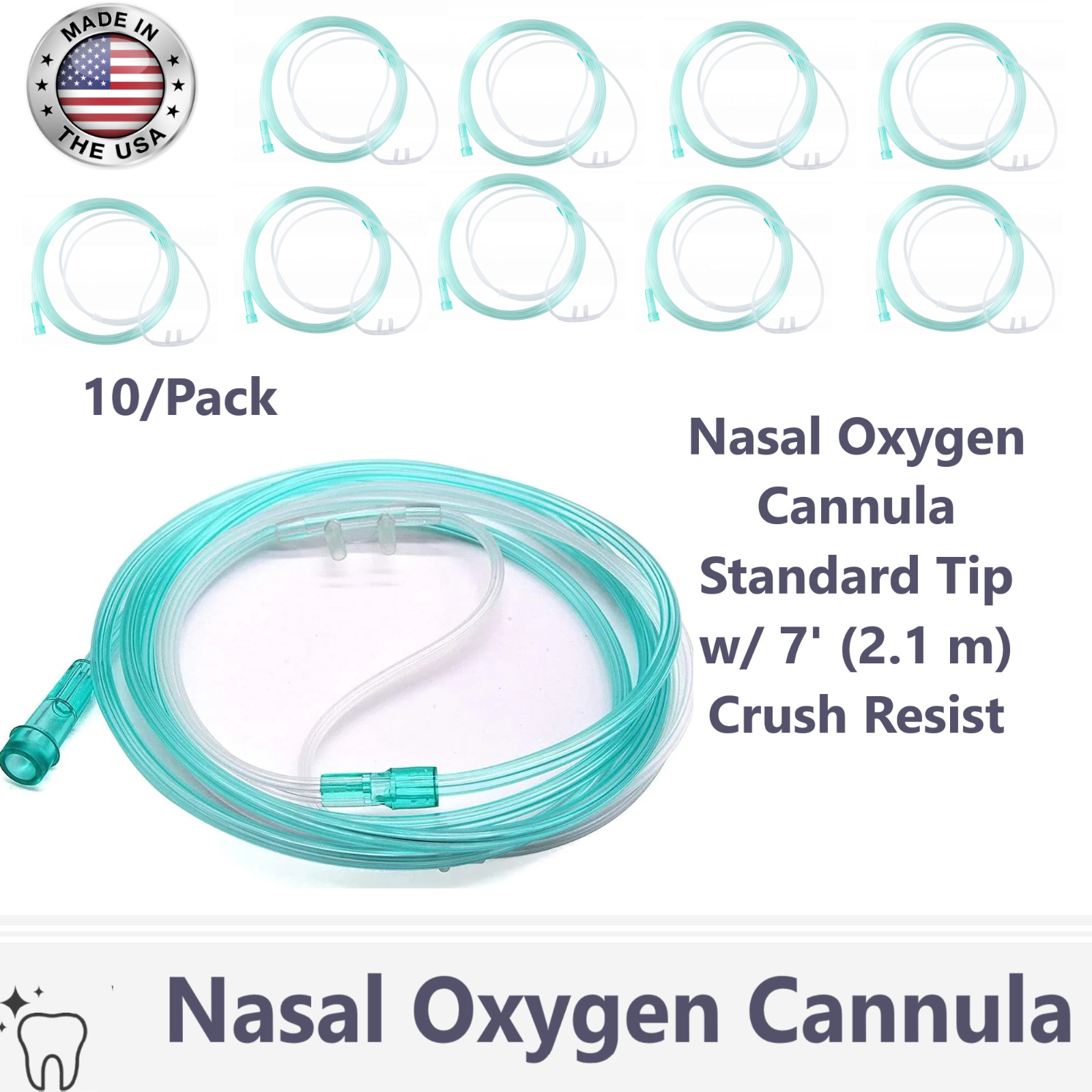 BOX OF 10 (TEN) 7FT Adult Flexible Tip Soft Nasal Oxygen Cannulas Clear Standart