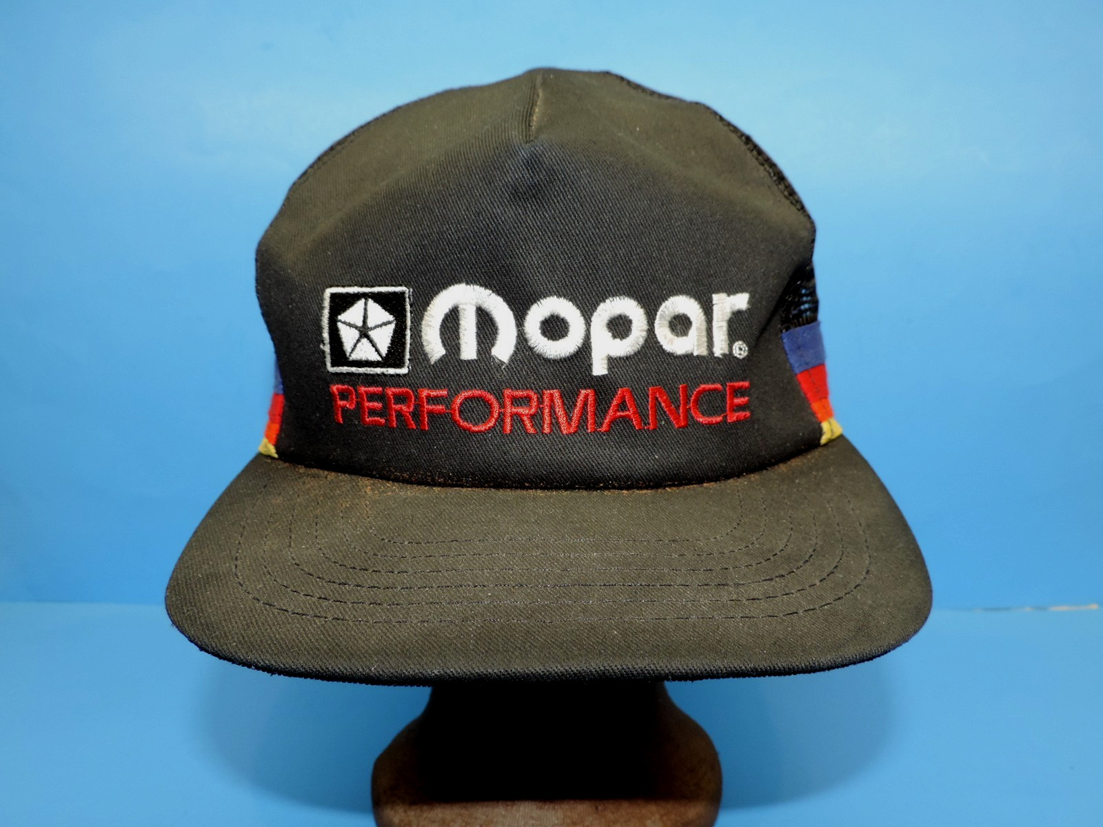 VTG MOPAR PERFORMANCE BLACK RACING 4-STRIPE HAT REAL MOPAR COLLECTION DODGE USA
