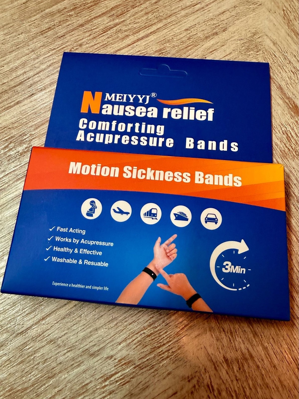 NEW MEIYYJ Nausea Relief Comforting Acupressure Motion Sickness Bands pink set 2