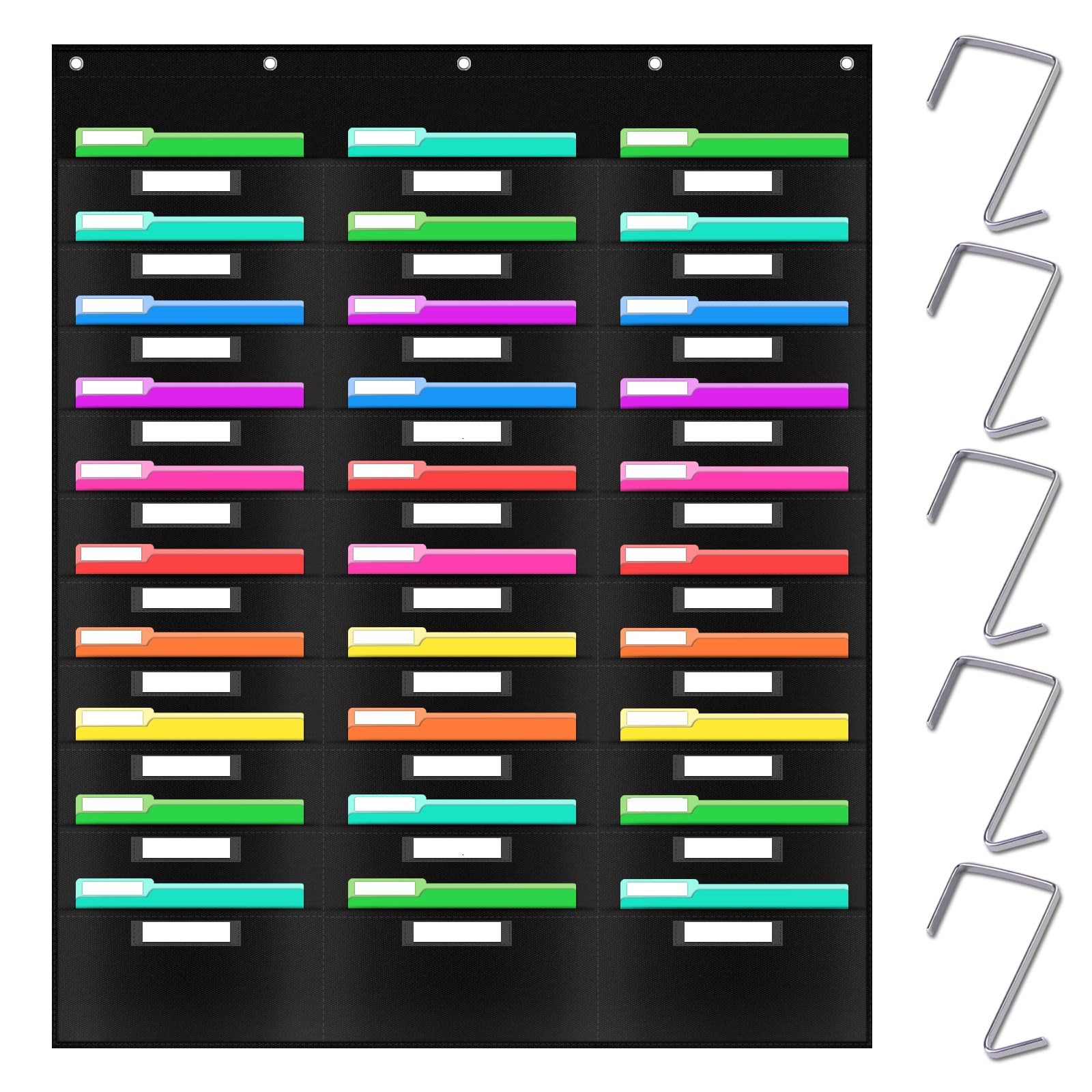 Hanging File Folders for Legal/Letter Size 30-Pocket Wall File Organizer Blac...