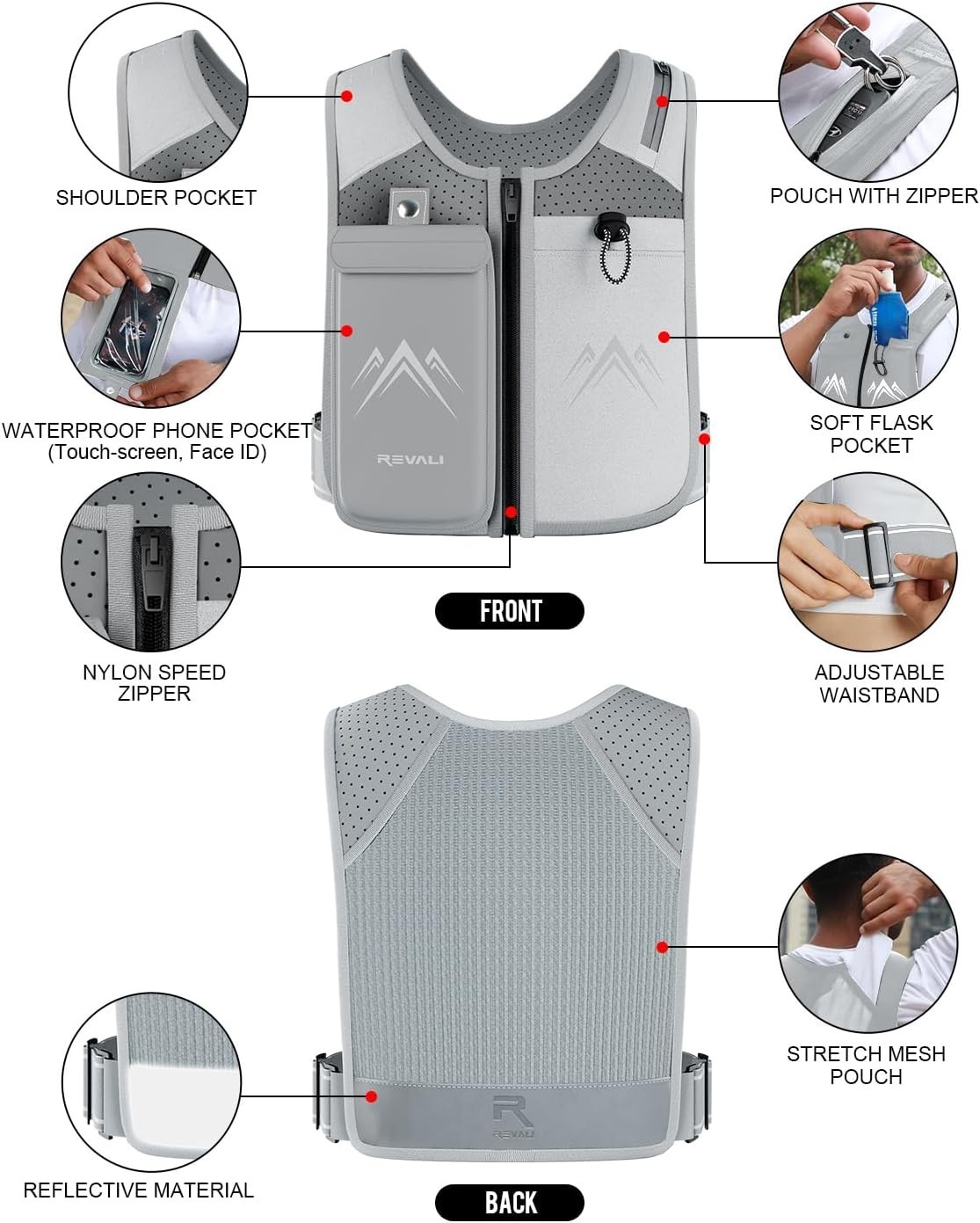 Reflective Running Vest with 500ml Hydration Bottle & Adjustable Fit for Comfort