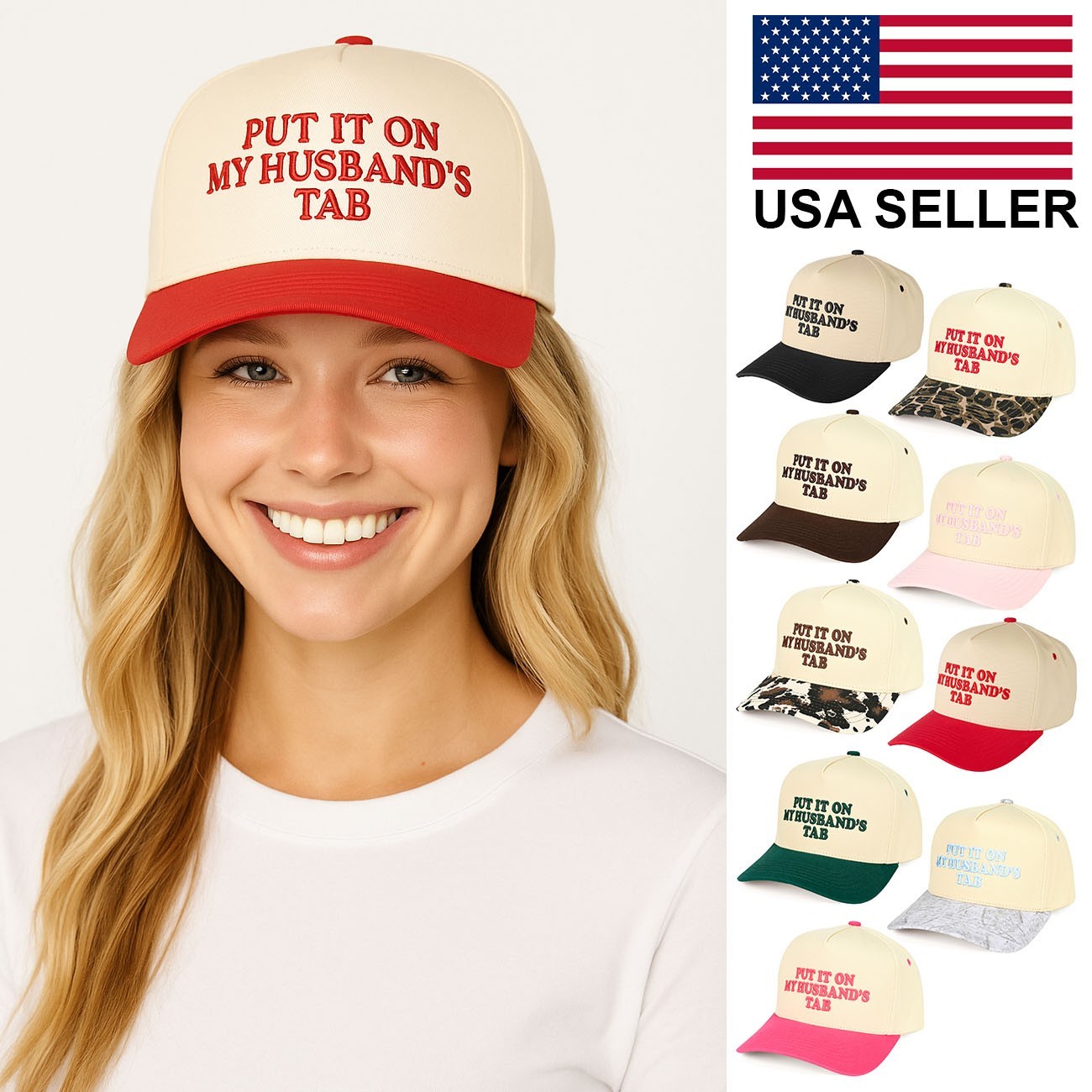 C.C PUT IT ON MY HUSBAND'S TAB Letter Embroidered Snapback Trucker Baseball Cap