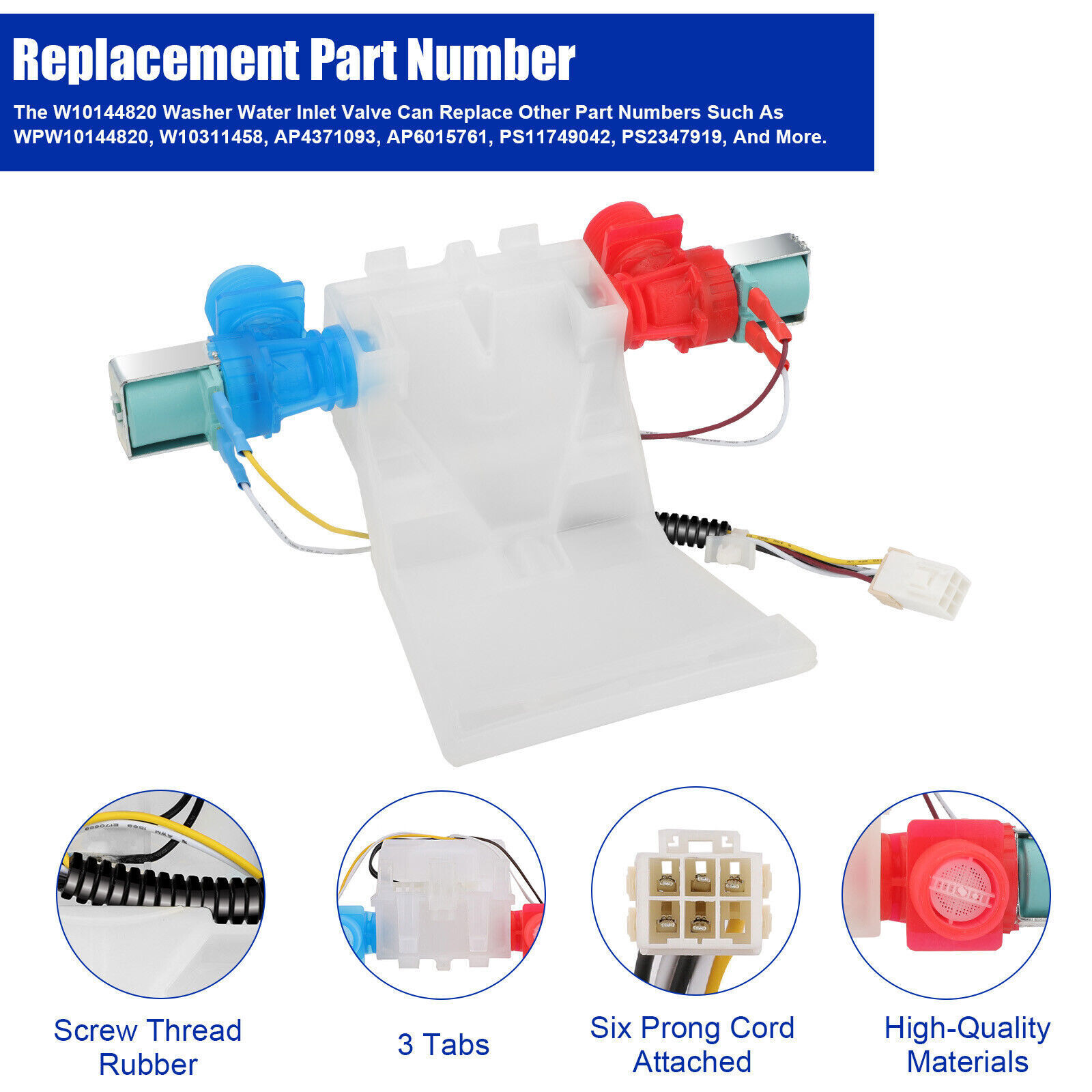 1 W10144820 Washer Water Inlet Valve For Whirlpool Kenmore AP6015761 WPW10144820