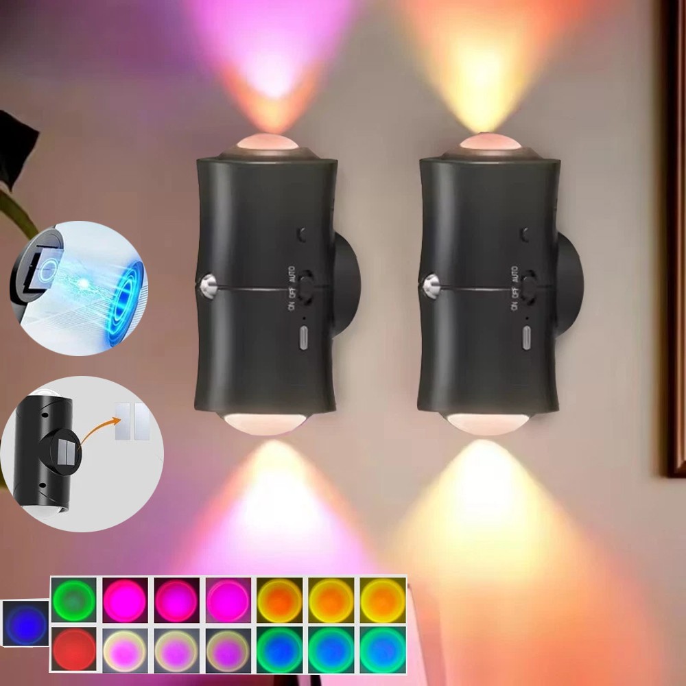 2-Pack Motion Sensor LED Night Light Rechargeable Magnetic Wall Lamp 7 Colors