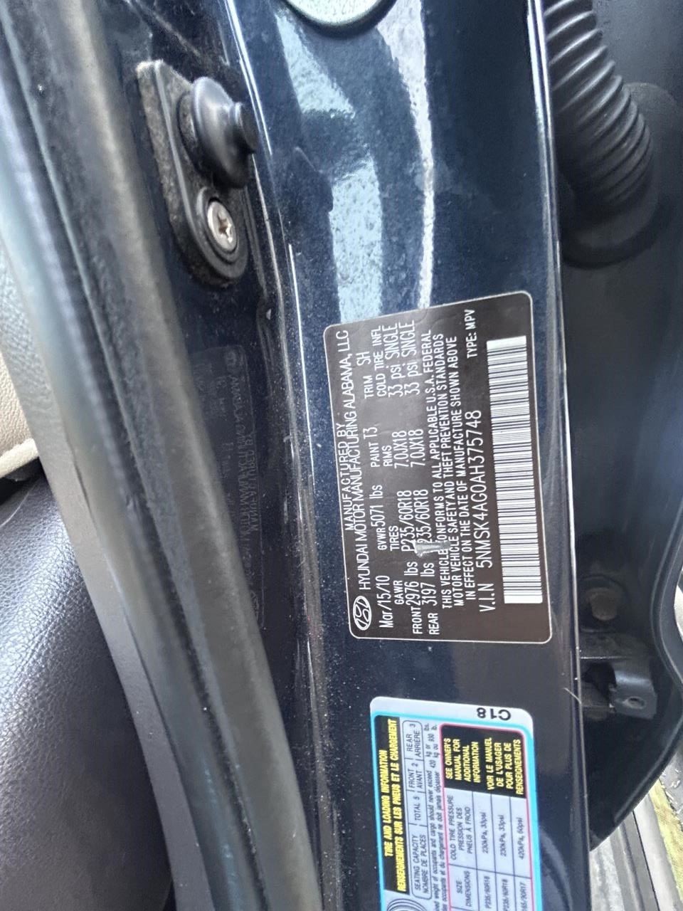 SANTA 2010 FE Glove Box OEM