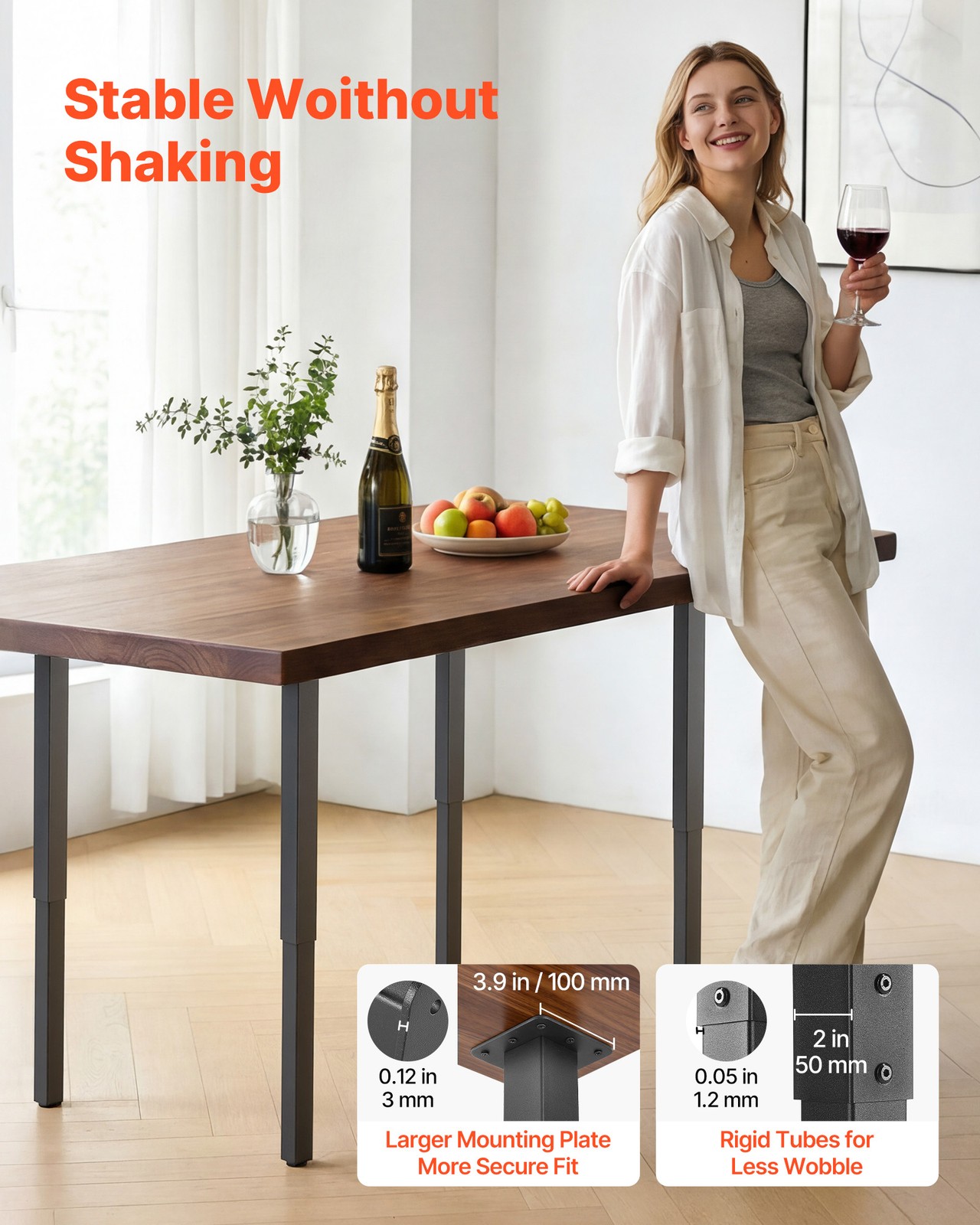 VEVOR Adjustable Steel Table Legs 24-40 in Square 1200 lbs Heavy Duty 4 PCS