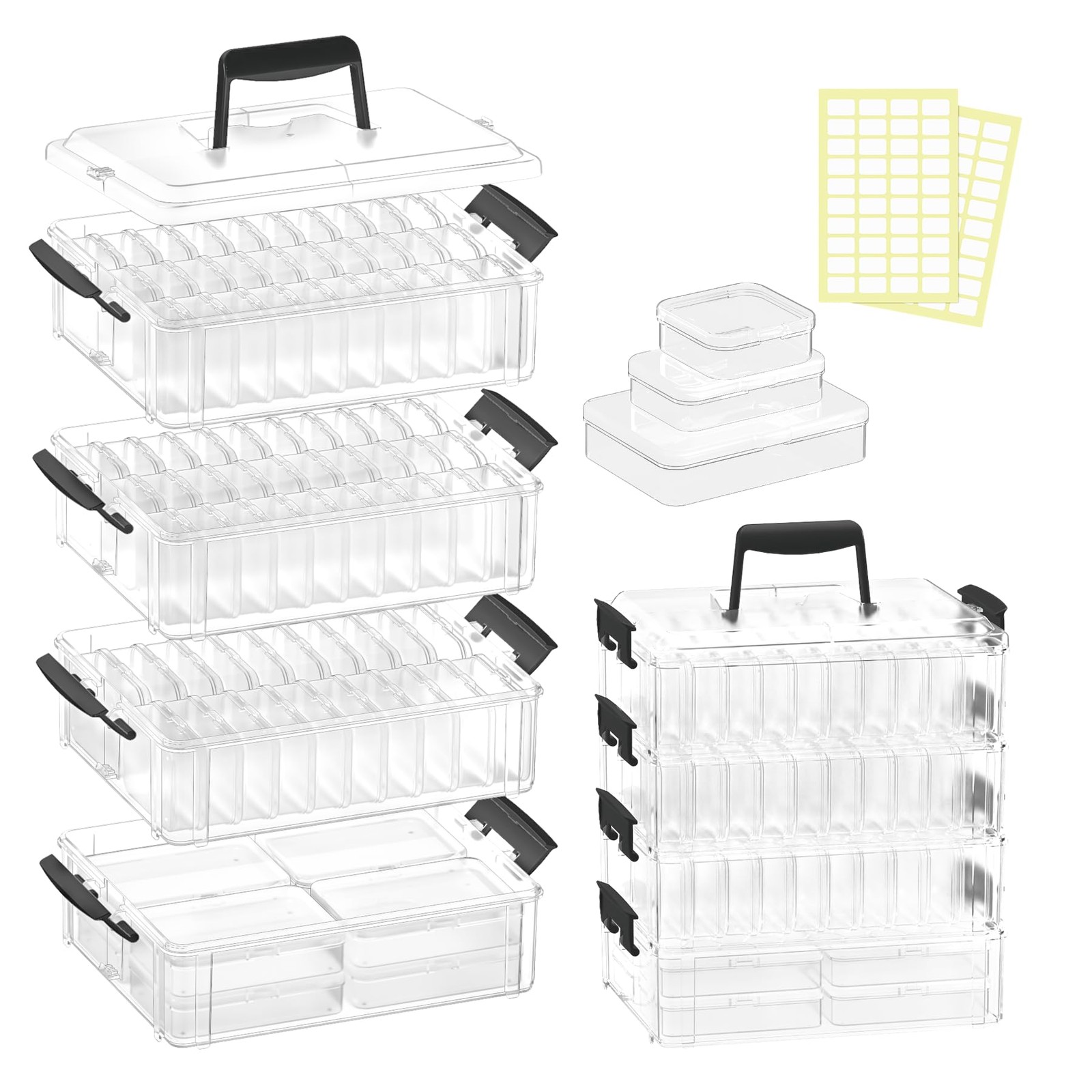 Stackable Bead Storage Organizer, 88 Small Plastic Containers with Lids, 4-La...