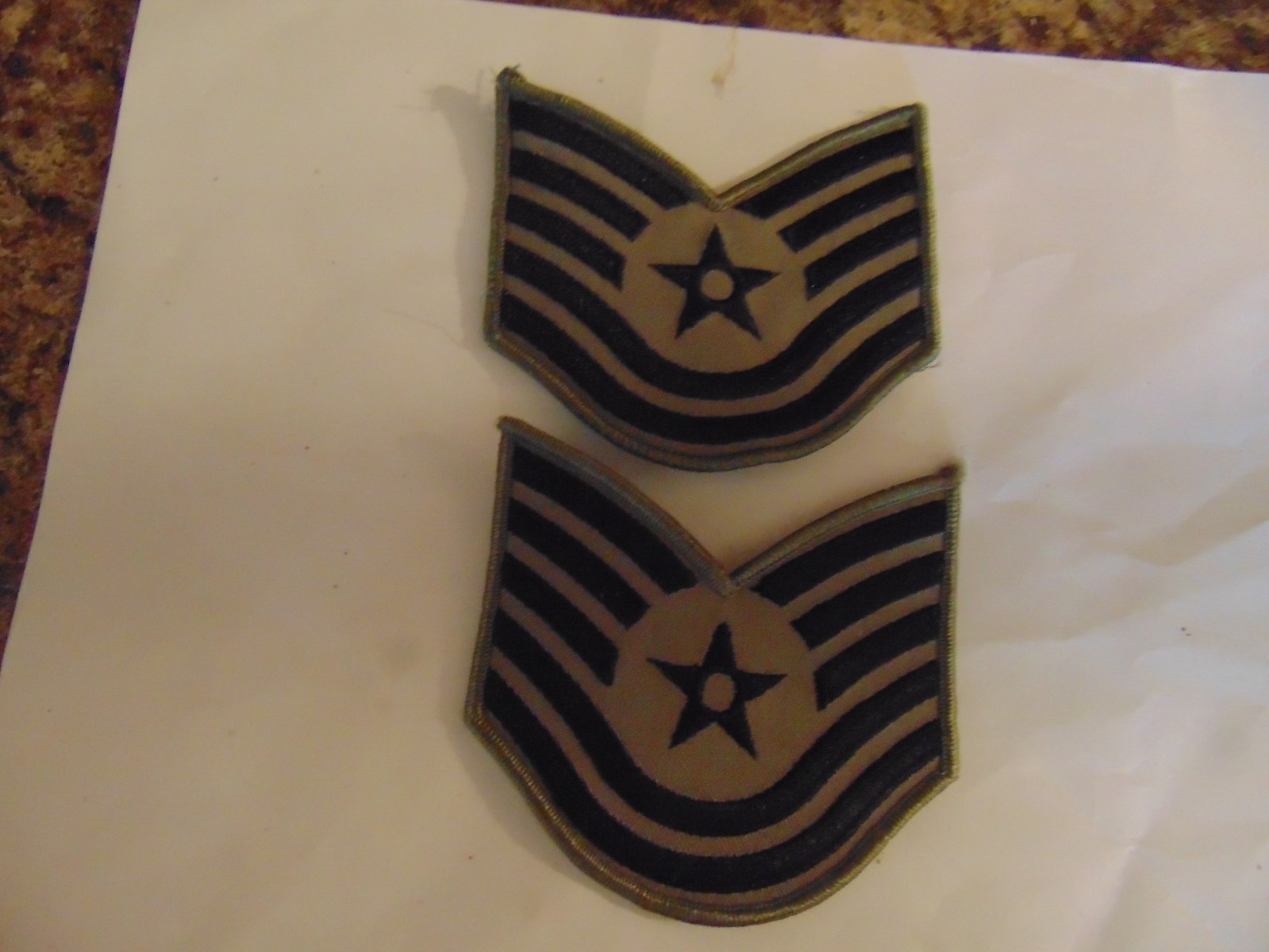 MILITARY PATCH US AIR FORCE RANK SET OF 2 SEW ON BLUE BEIGE TECHNICAL SERGEANT