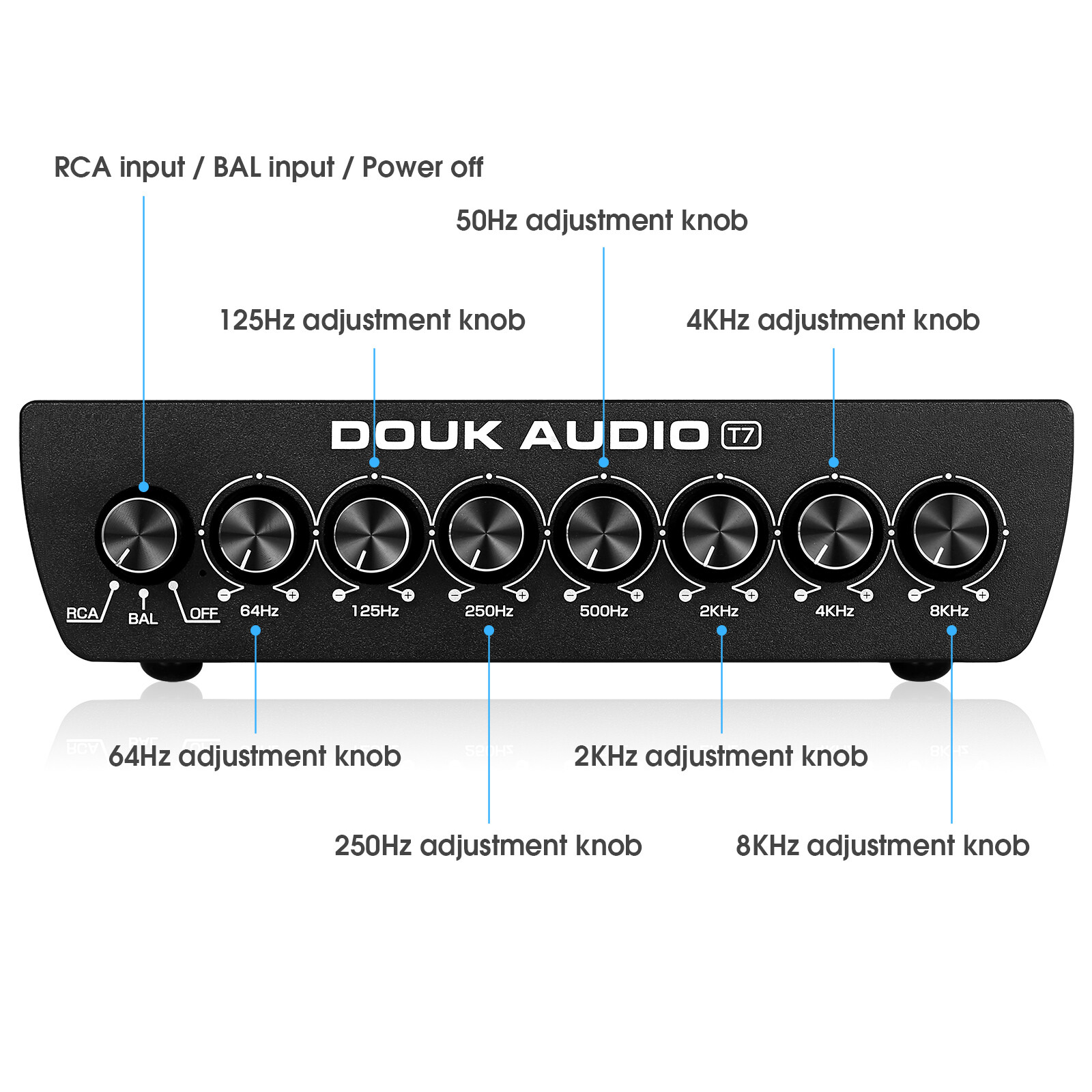Douk Audio T7 7-Band Audio Equalizer Preamp Balanced XLR / RCA Pre-Amplifier