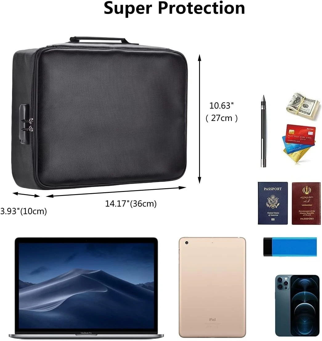 3-Layer Fireproof Document Box with Lock File Storage Box Waterproof Safe Bag US