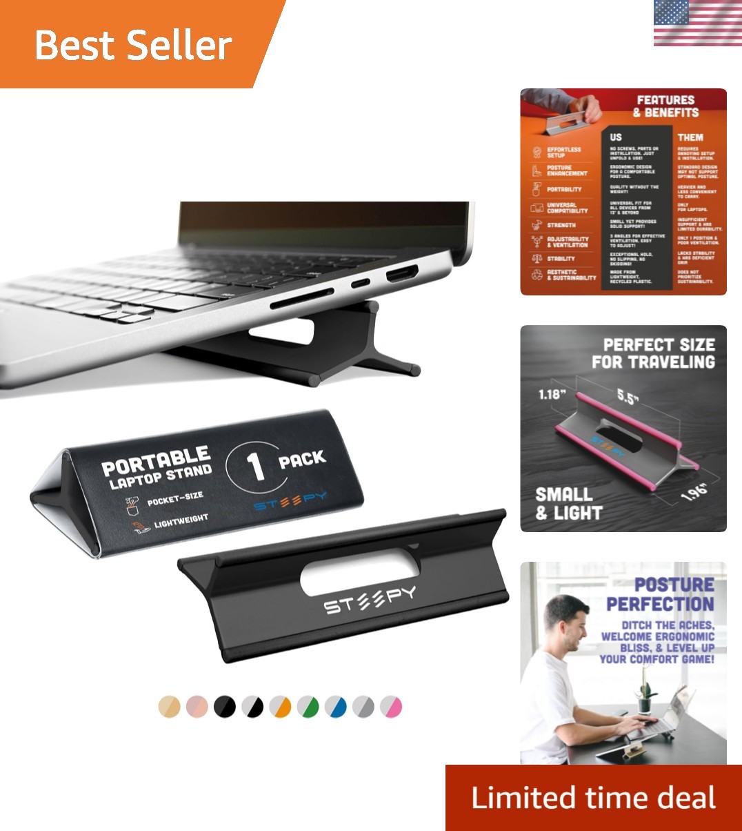 Portable Laptop Stand for Desk – Adjustable Height, & Portable Laptop Holder ...