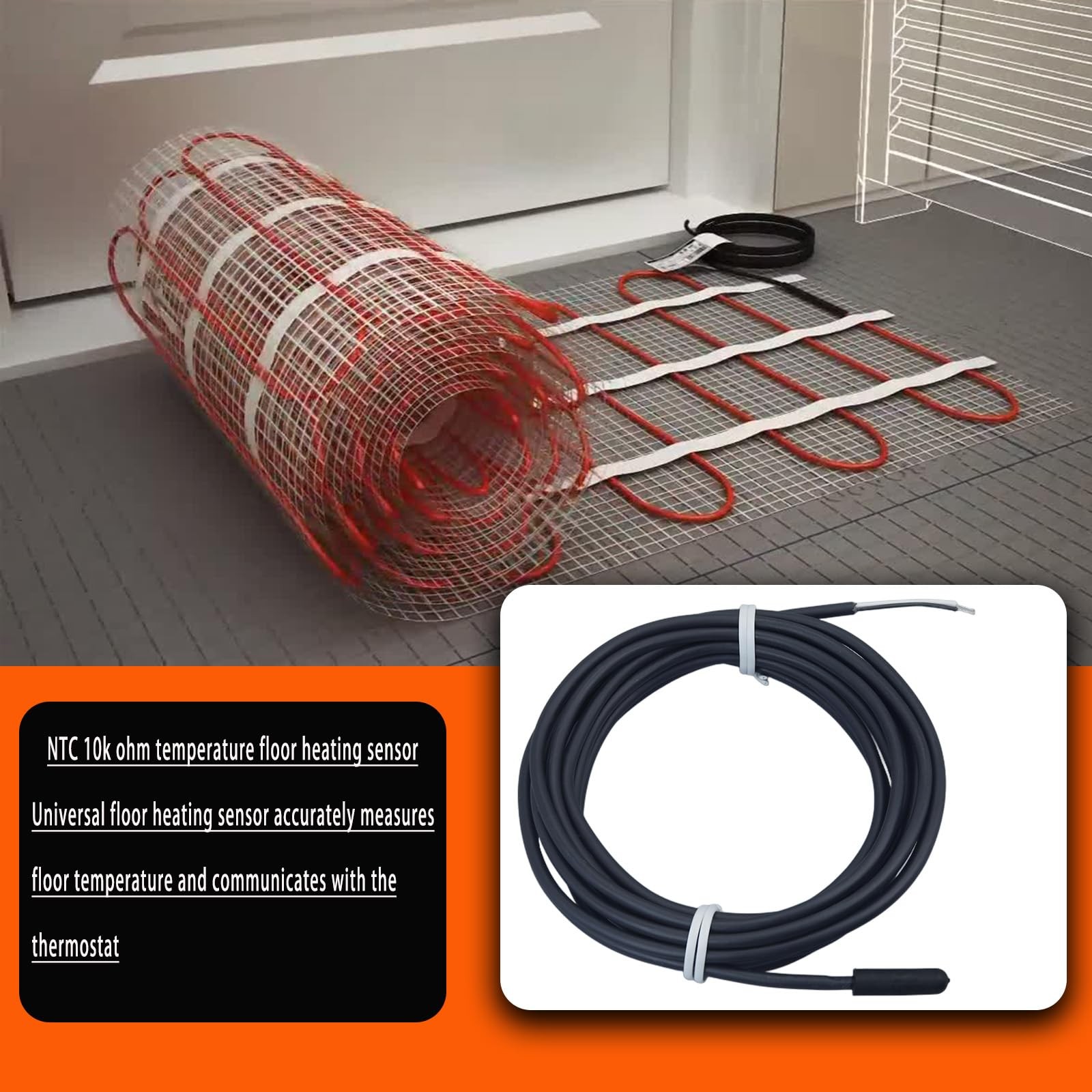2 PCS NTC 10k Ohms Floor Heating Temperature Sensor Probe 119 Inch Length