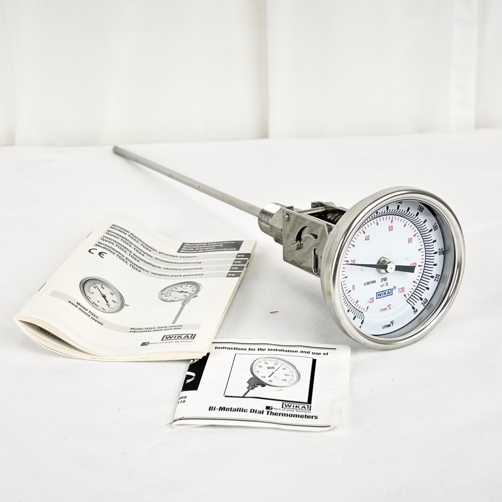Wika TG53 Bimetal Thermometer Adjustable Back Mount 12" Long 3" Dial, 250 Degree