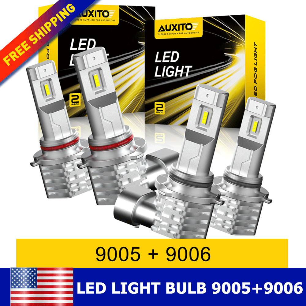4x AUXITO 9005 9006 LED Combo Headlight Bulbs High Low Beam Kit Extremely White