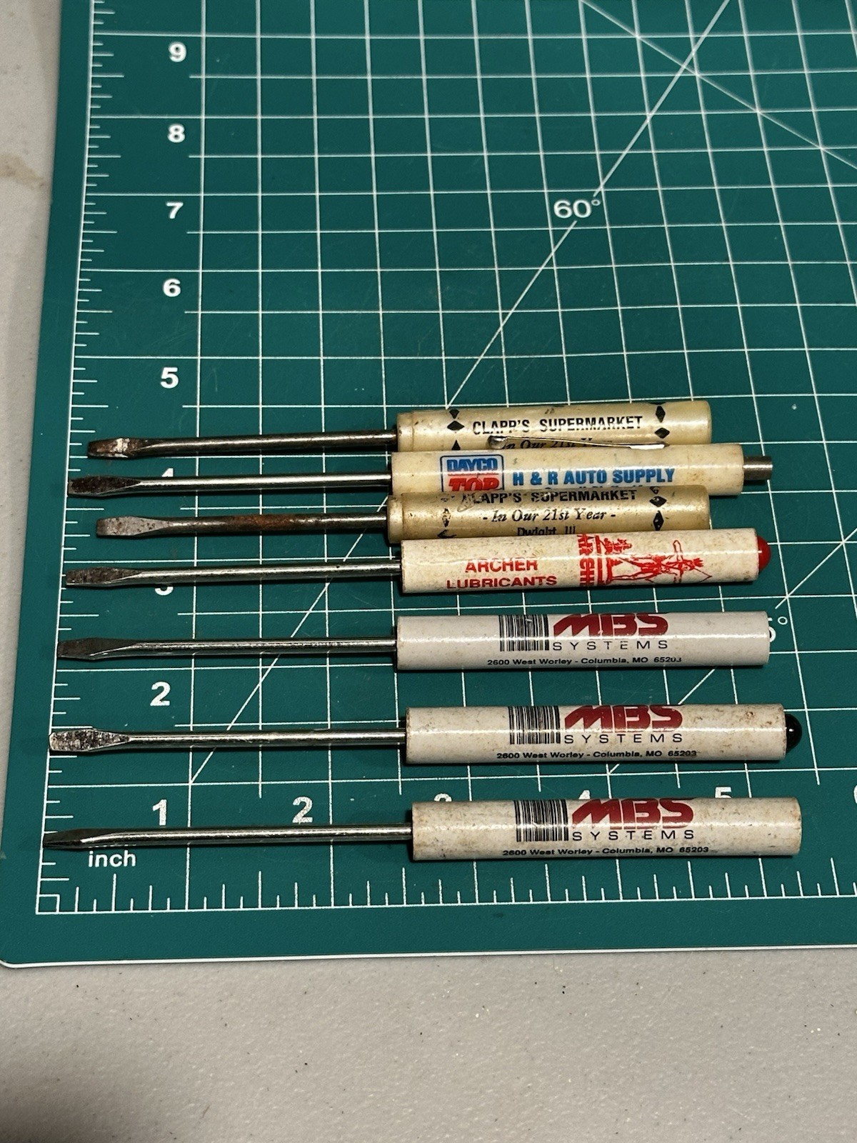 Lot 7 Vintage Advertising Pocket Screwdrivers MBS CLAPPS ARCHER AUTO SUPPLY Tool