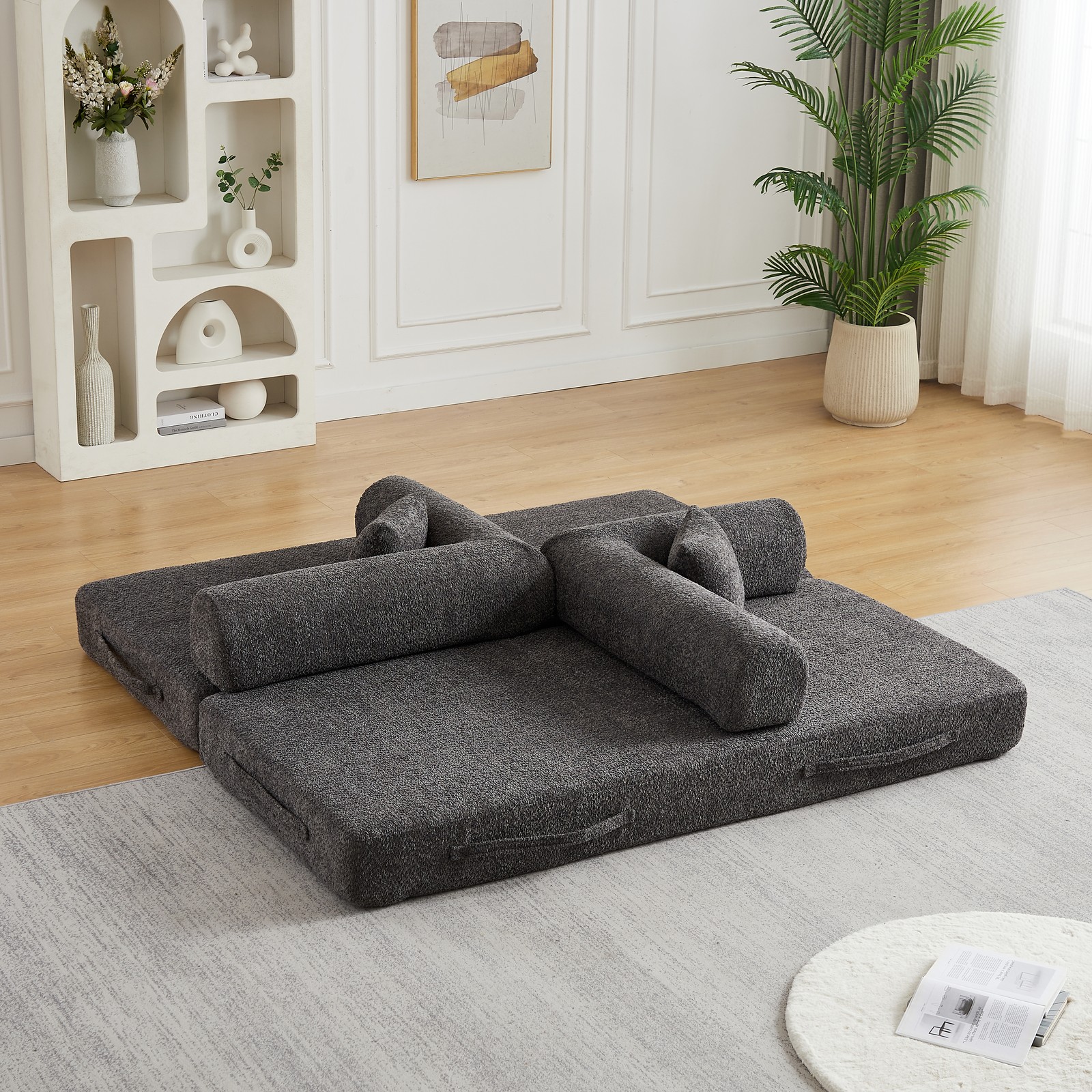 78.7" Convertible Sleeper Sofa Bed w/Cylindrical Pillow, Folding Sofa Bed Grey