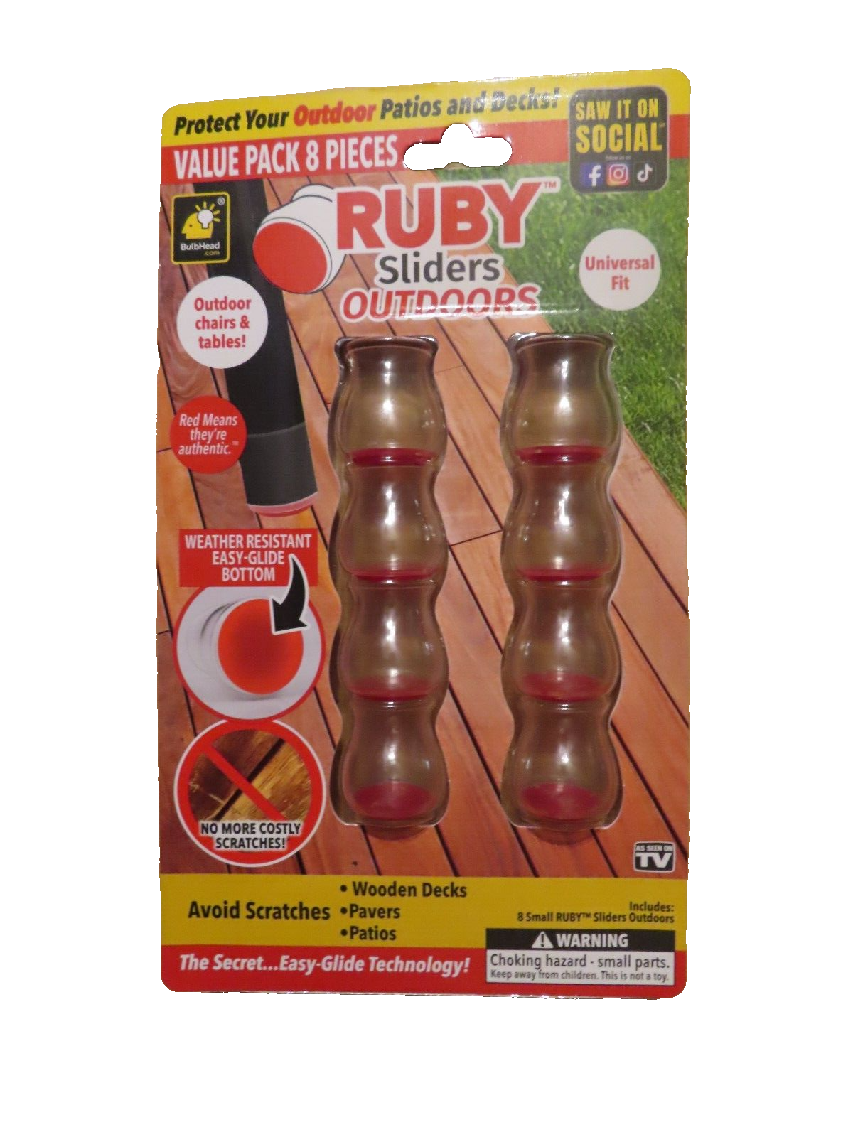 Ruby Sliders Clear Small Chair Sliders 8 Pack Small Outdoors #16681-12 NEW