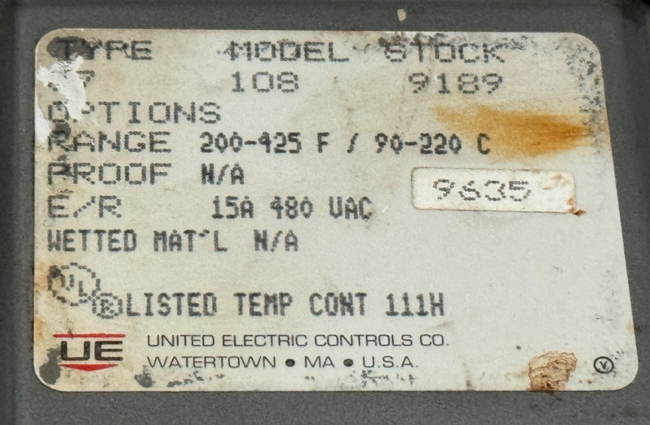 USED United Electric Model 108 Temperature Switch