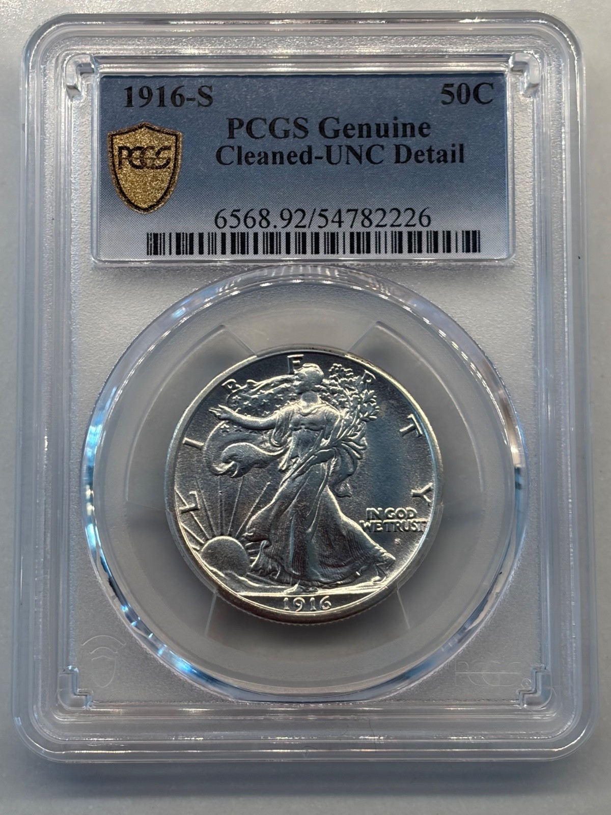 1916-S Walking Liberty Half Dollar--PCGS UNC Detail--Cleaned--Stunning Coin!!