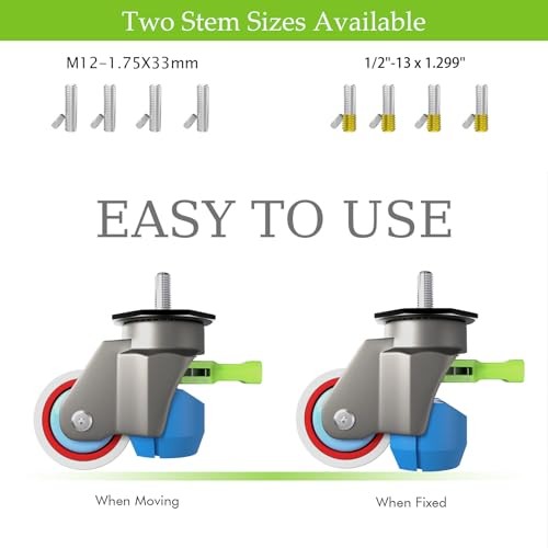 Leveling Stem Casters with Retractable Wheels & TD50 - 600 lbs Total Capacity