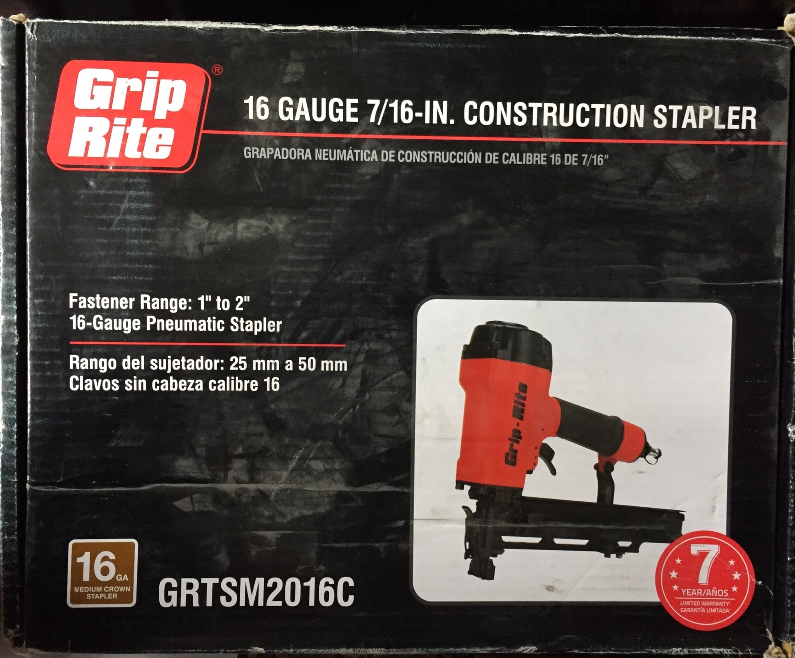 Grip Rite 16 Ga 7/16-In Pneumatic Construction Stapler GRTSM2016C Fastener 2”
