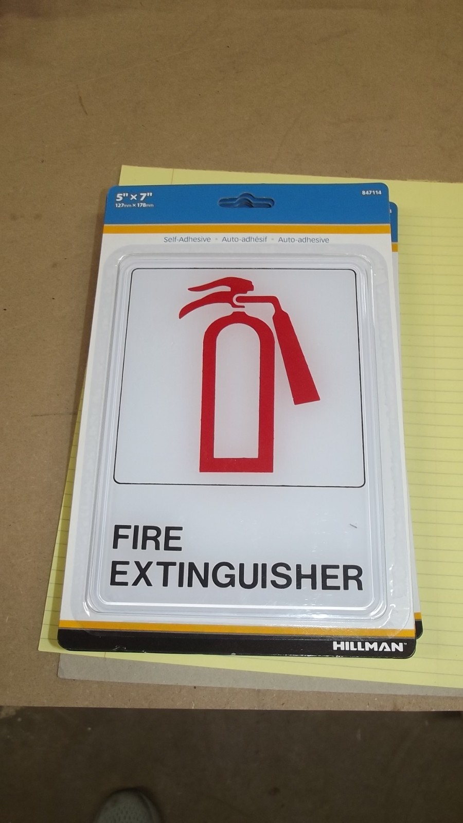 FIRE EXTINGUISHER 5" x 7" Hillman Plastic Self Stick Visual Sign. T137
