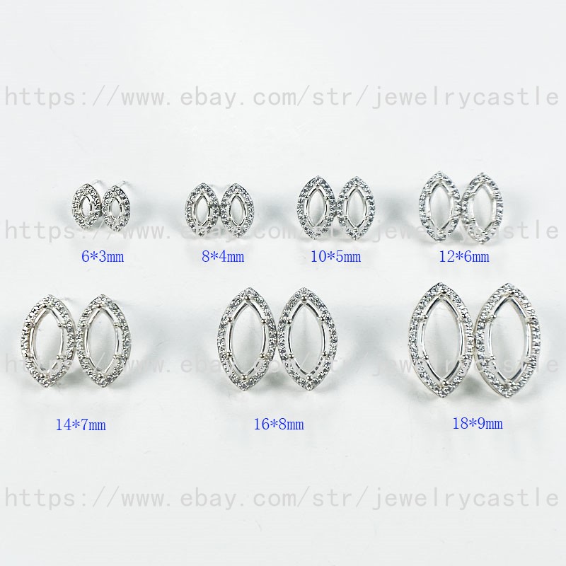 Pre Notched Sterling Silver 925 Earrings Marquise Cut 6x3mm to 18x9mm Semi Mount