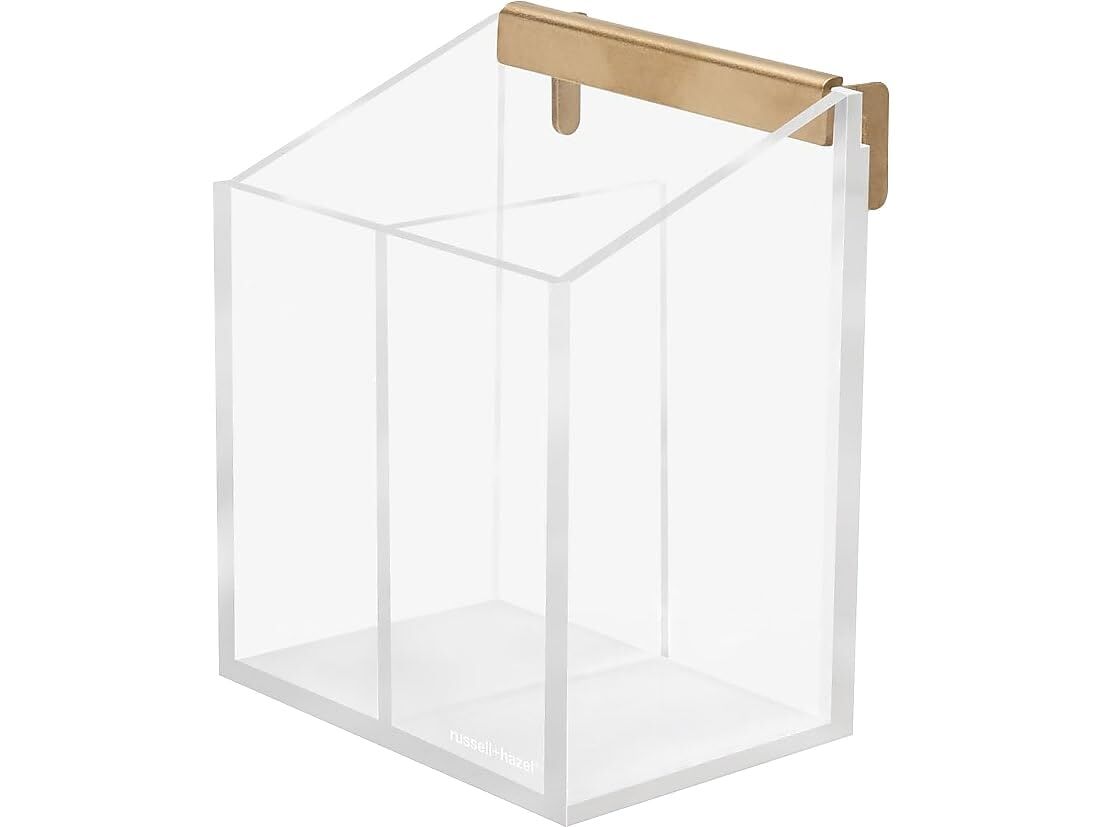 Acrylic Wall Pencil Bloc Clear With Goldtone Hardware 4.175 X 3.5 X 5.125