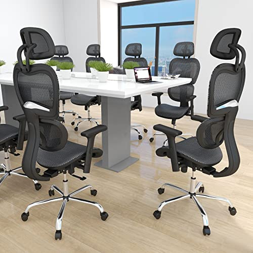 JHK ERGONOMIC HIGH BACK OFFICE CHAIR WITH HEADREST, LUMBAR SUPPORT - BLACK