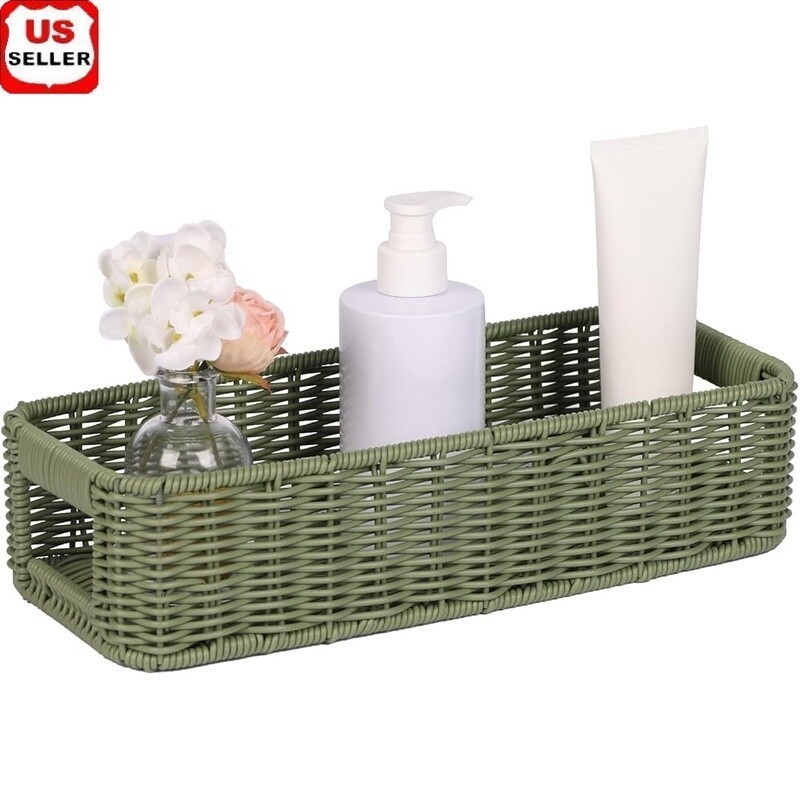 Storage Wicker Basket Waterproof Decorative Bin Bathroom Countertop Organizing