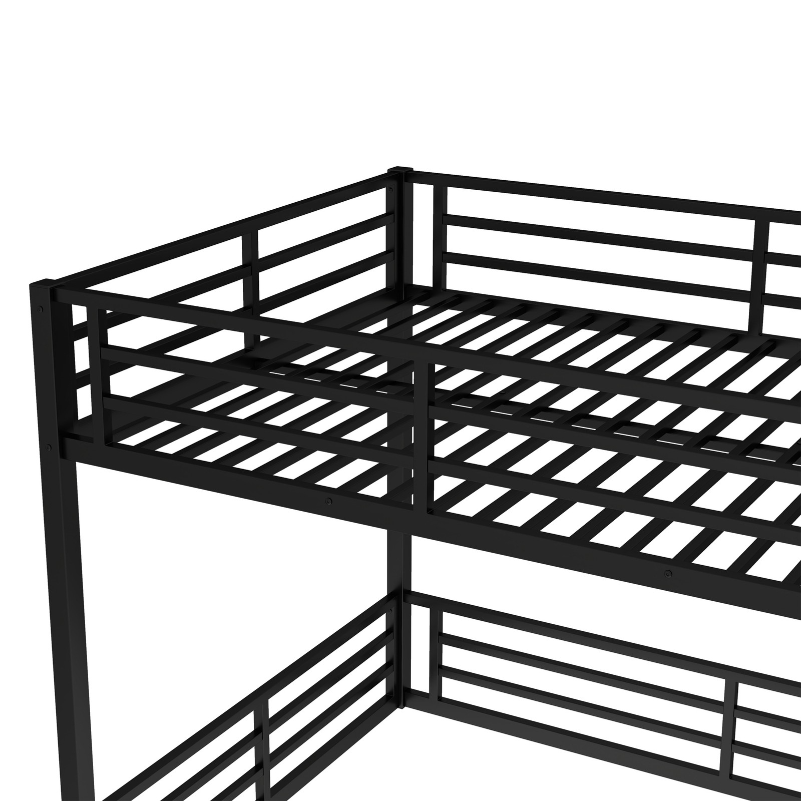 Metal Queen Over Queen Bunk Bed, Black, Space Saving, Noise Reduced