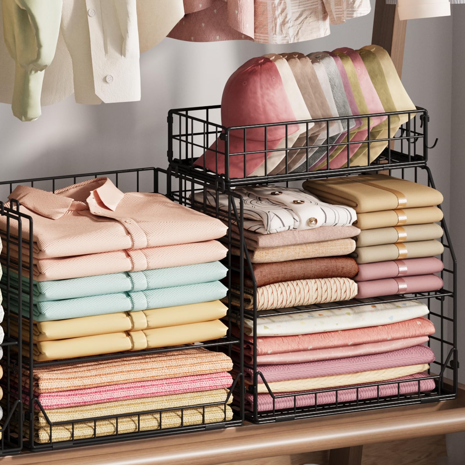 5-Tier Stackable Closet Organizers and Storage with Small Basket for Hats,Clo...