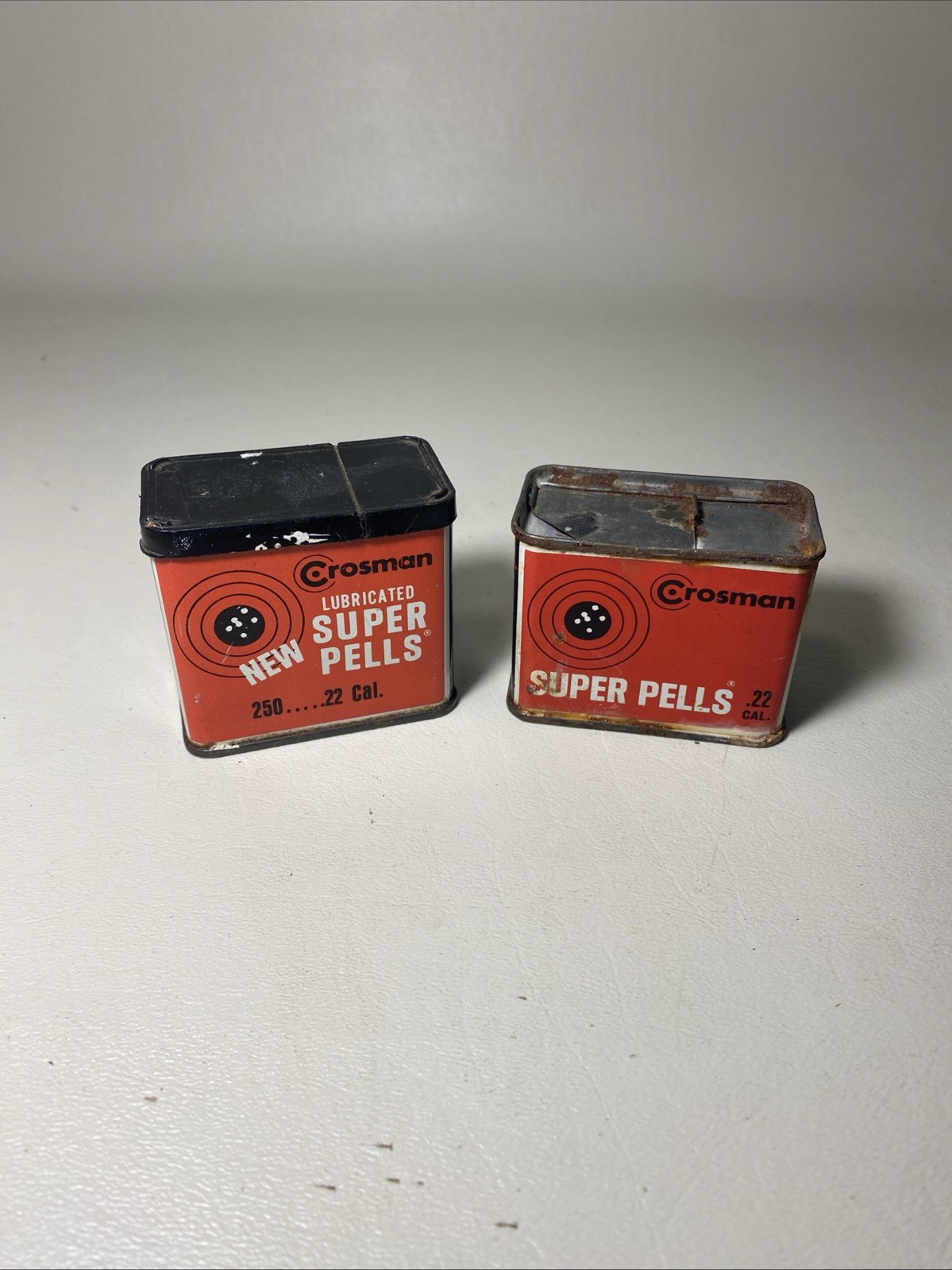 Vintage Crosman Super Pells .22 Cal. Air Rifle Pellets 2 Tin Both 3/4 + Full