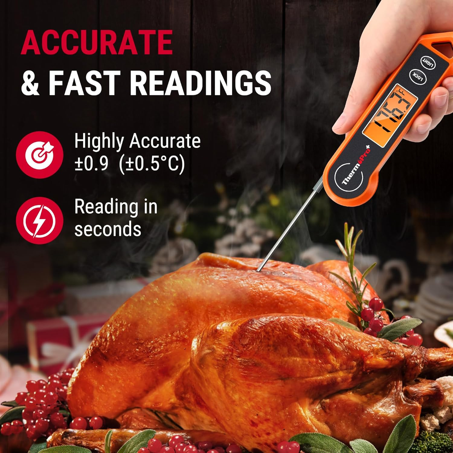 TP19H Digital Meat Thermometer for Cooking with Ambidextrous Backlit and Motion